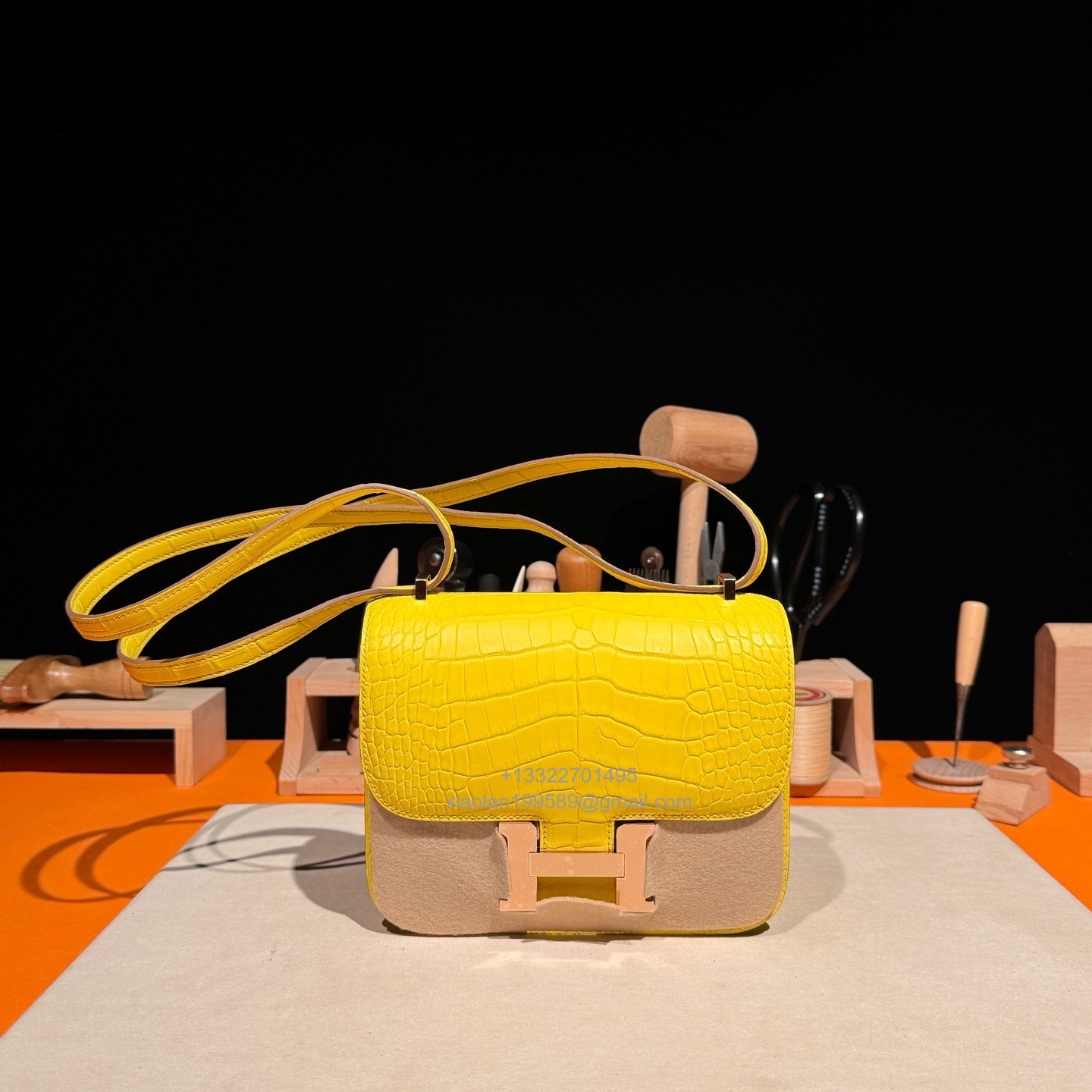 Hermès Constance 18/24cm in Crocodile Leather, Premium Handmade Customization-Marigold Yellow