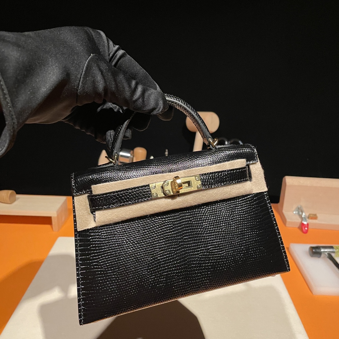 Hermès Mini Kelly II, lizard leather, all handmade ‼️ Black.