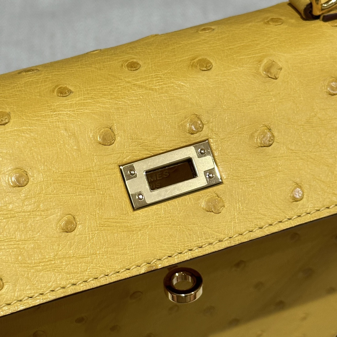 Kelly 25/28/32cm South African KK Ostrich Leather, Premium Fully Handcrafted Exclusive Custom –Jaune De Naples