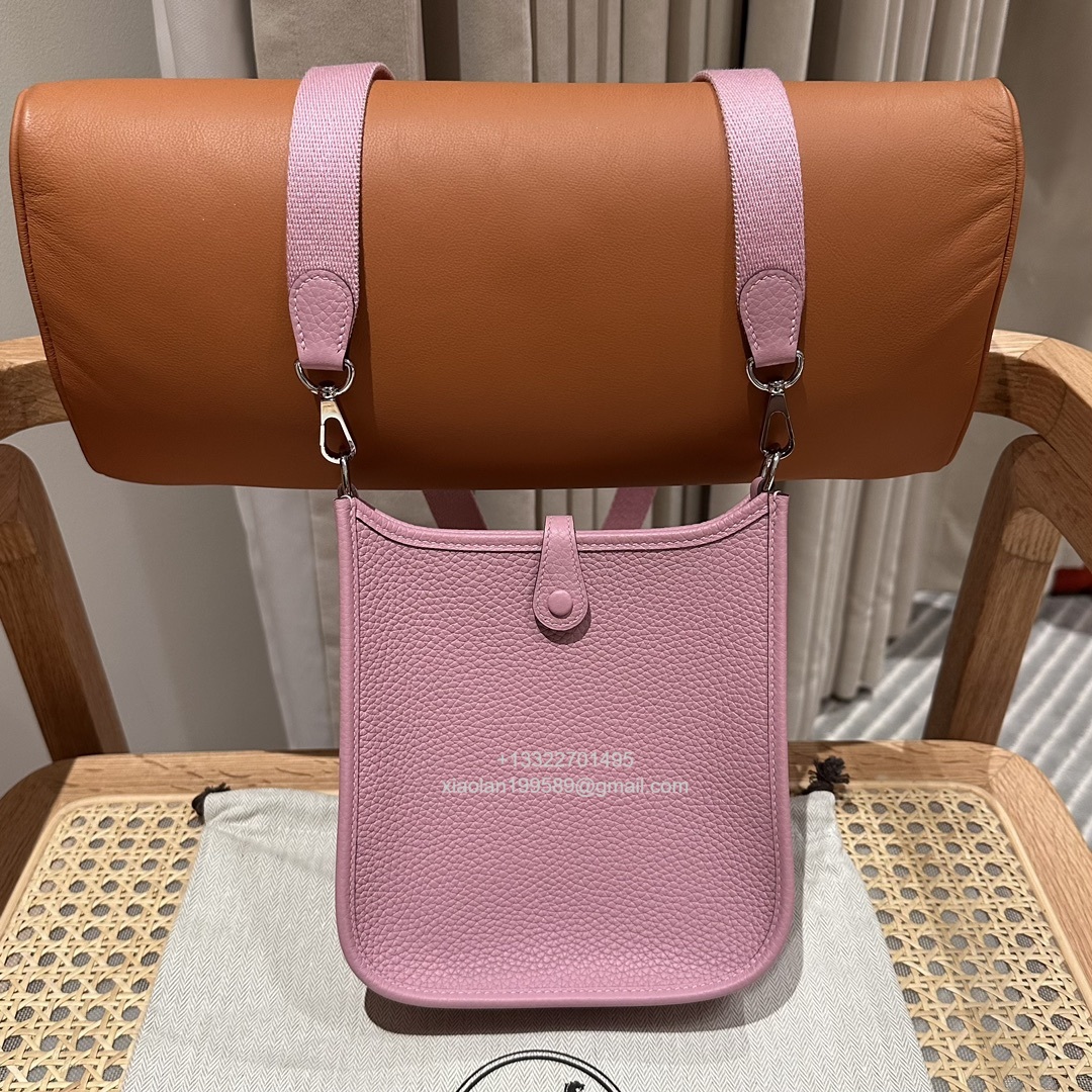 Hermès Evelyne mini Bag in Clemence Leather, Premium Handcrafted Customization-Mauve Sylvestre