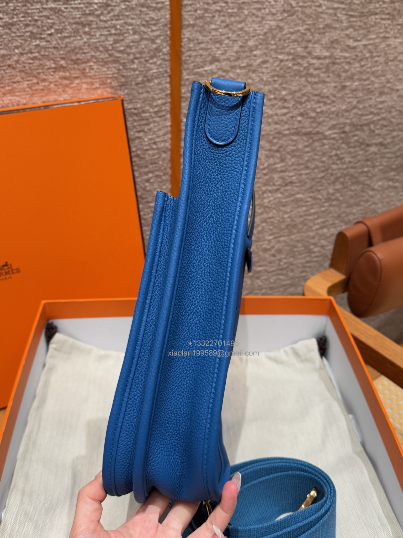 Hermès Evelyne Bag in Clemence Leather, Premium Handcrafted Customization – Bleu de France.