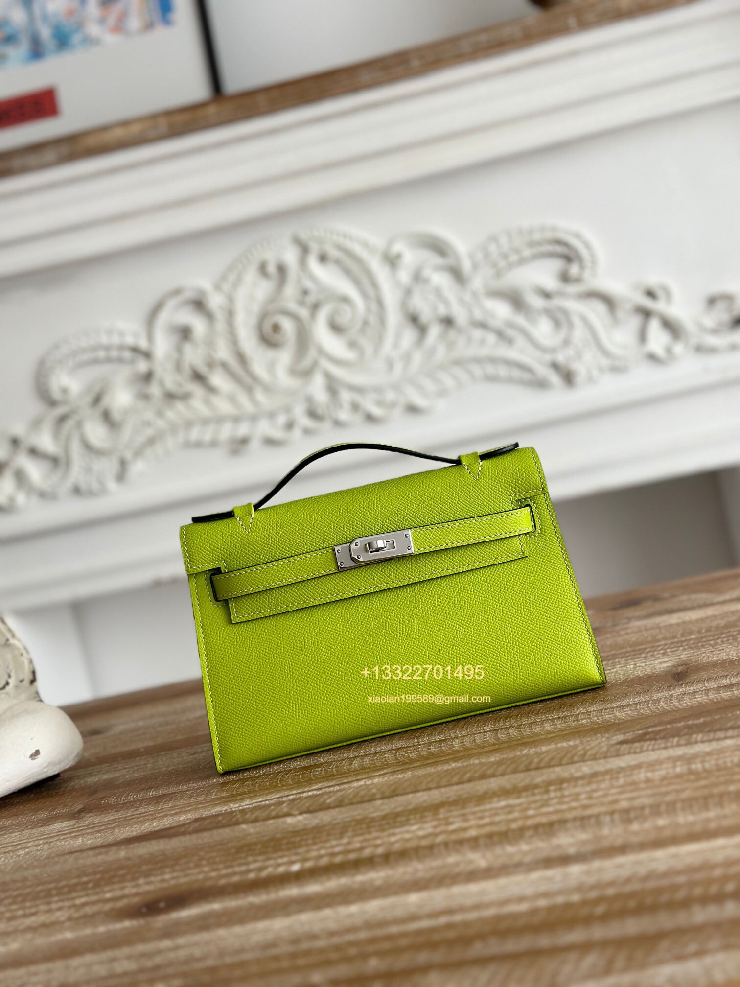 Hermès Mini Pochette Kelly in Kiwi Green Made from the most classic Epsom Leather, Imported Purely Handcrafted with Waxed Thread Stitching, High-End Customization