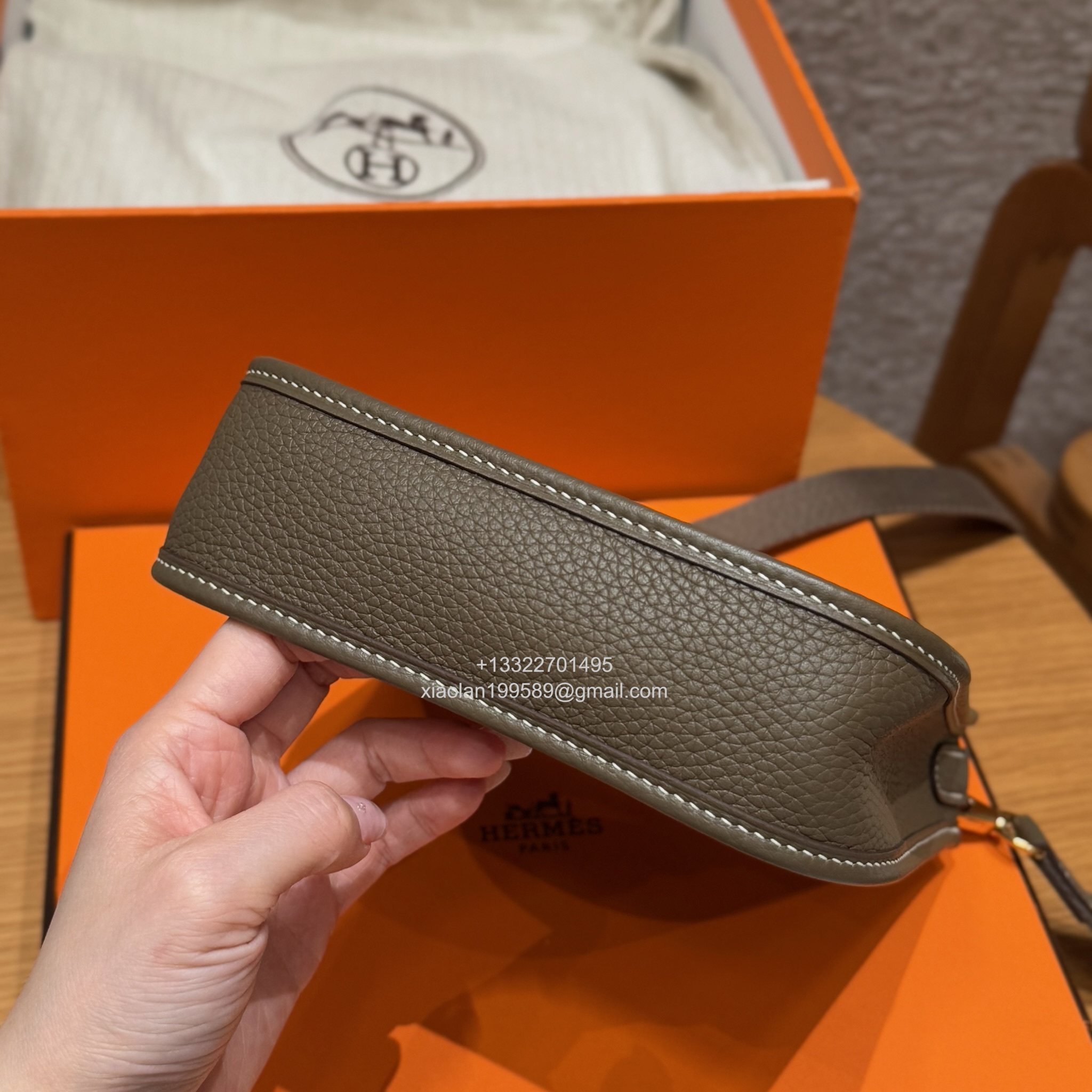 Hermès Evelyne mini Bag in Clemence Leather, Premium Handcrafted Customization-Elephant Grey