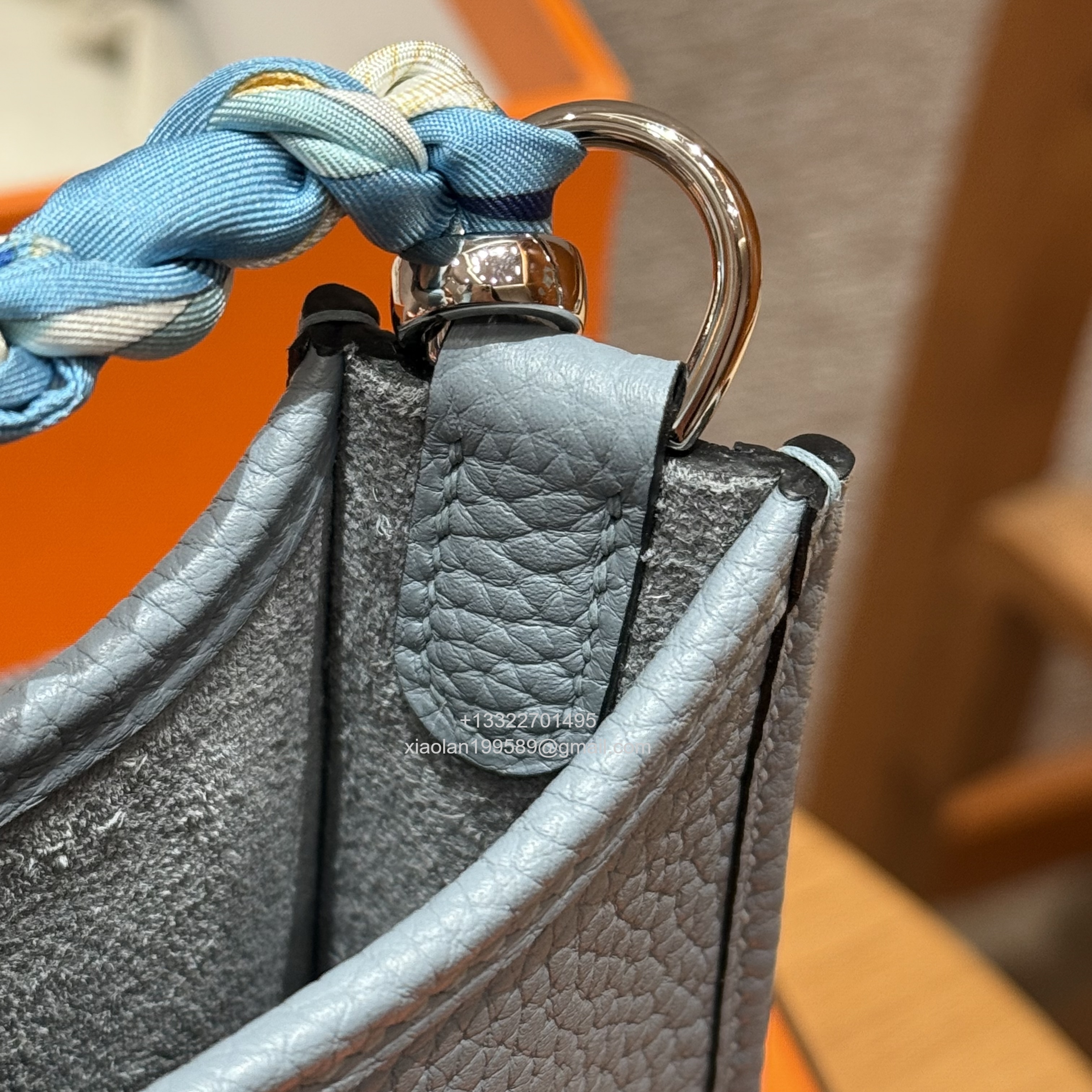 Hermès Evelyne mini Bag in Clemence Leather, Premium Handcrafted Customization-Blue Lin