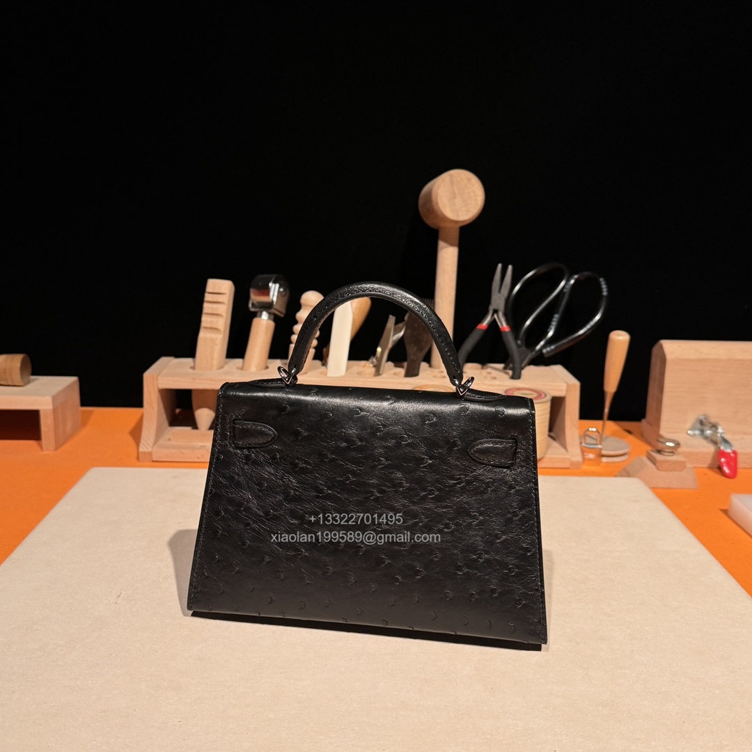 Hermès Mini Kelly Sellier II 20 in Ostrich Leather  Black