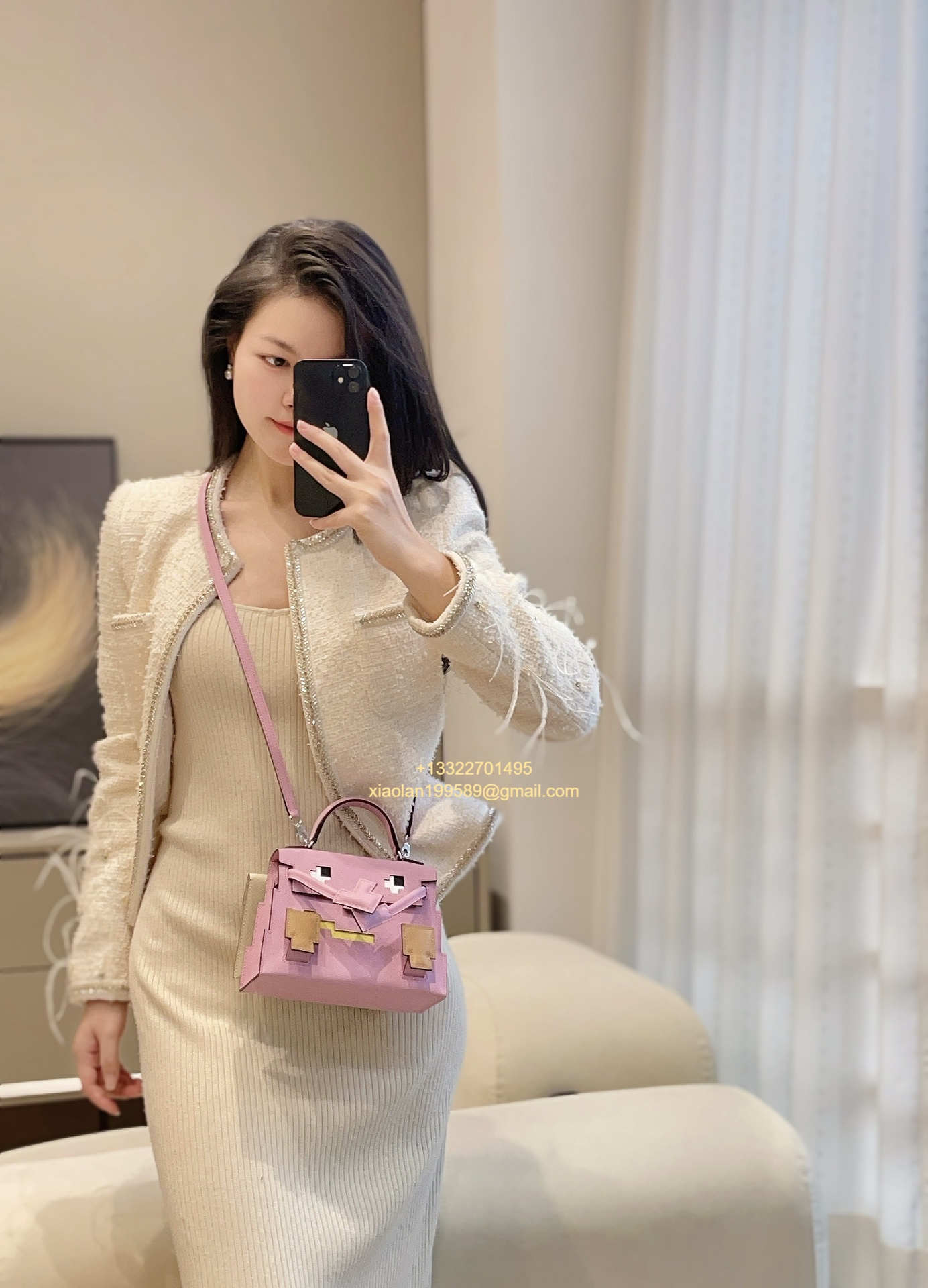 Hermès Kelly Doll Quelle Idole Picto Bag, Limited Edition in 3Q Pink, crafted from Swift Leather.