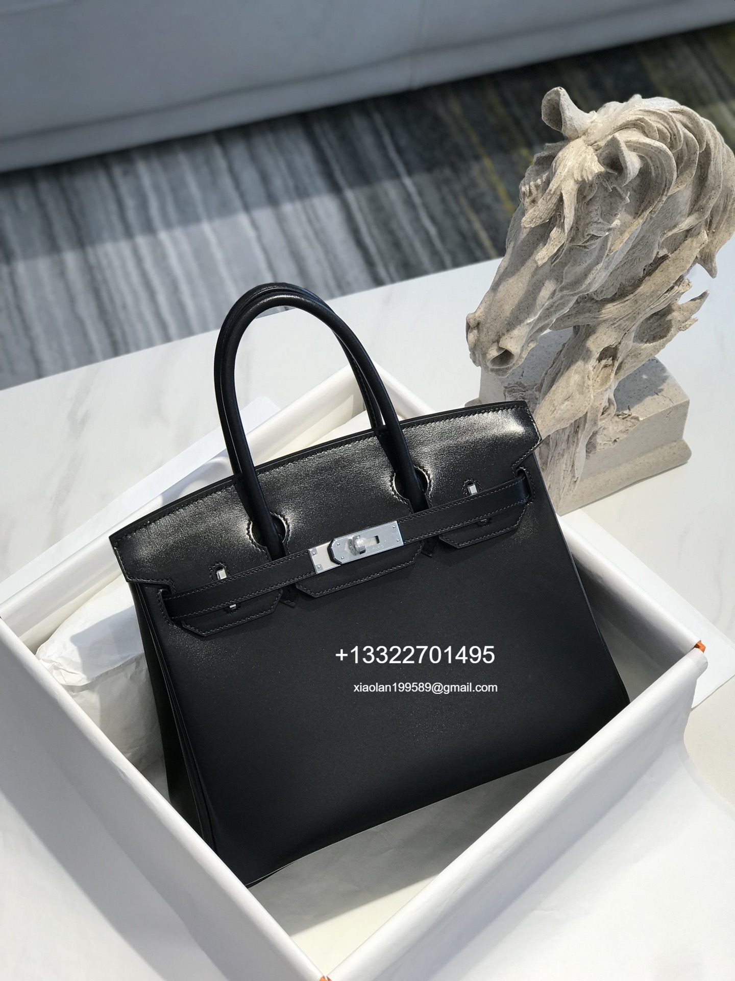 Hermes Birkin Black Box Leather