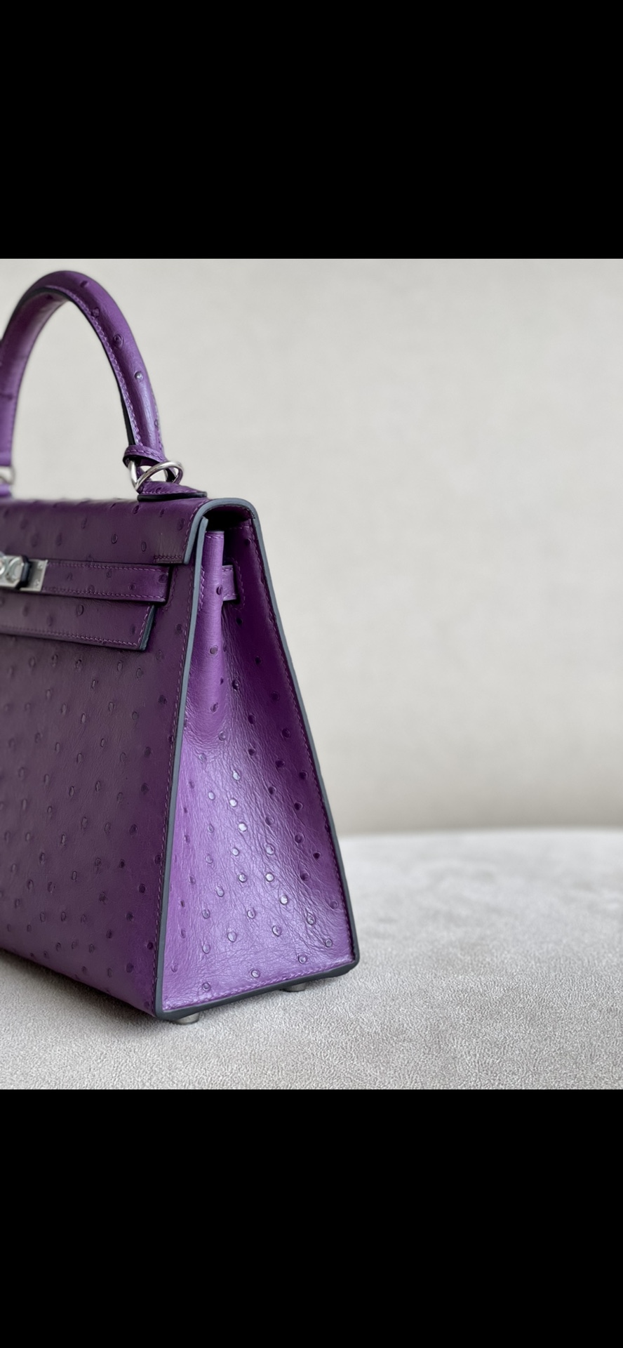 Kelly 25/28/32cm South African KK Ostrich Leather, Premium Fully Handcrafted Exclusive Custom –Anemone Purple