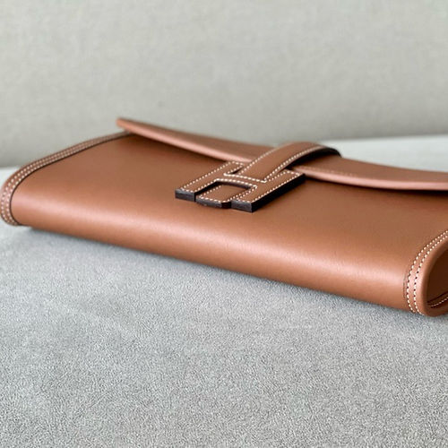 Hermes Jige Elan Clutch 29 in Gold Brown Swift Leather