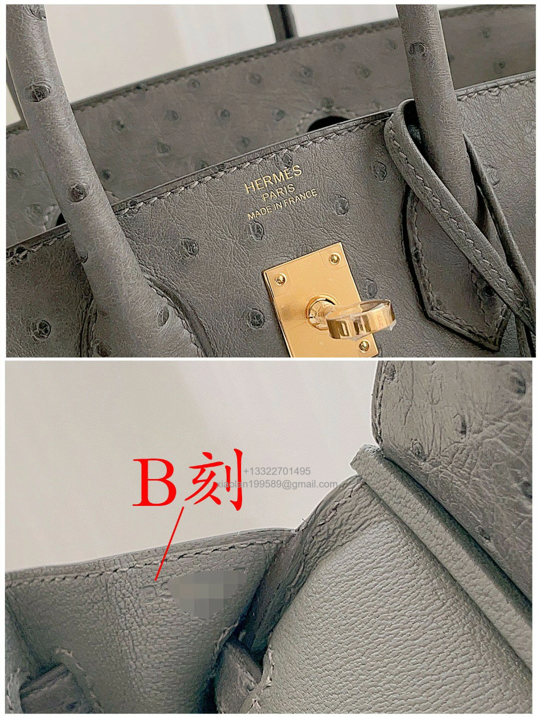 Birkin 25/30/35cm South African KK Ostrich Leather, Premium Fully Handcrafted Exclusive Custom –Nata Grey
