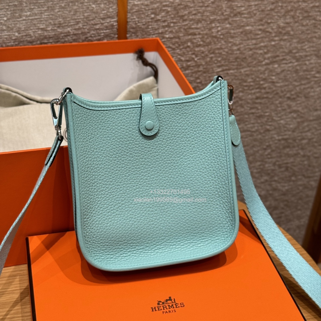 Hermès Evelyne mini Bag in Clemence Leather, Premium Handcrafted Customization-Blue atoll