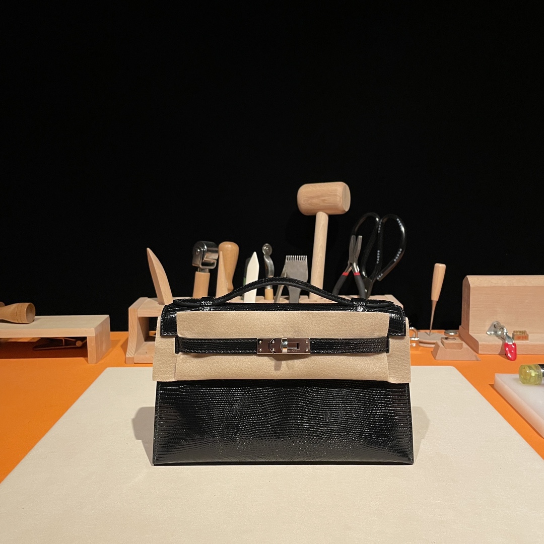 Hermès Mini Kelly Pochette Clutch Bag — Premium handcrafted exclusive custom made with imported South African lizard leather ‼️Black