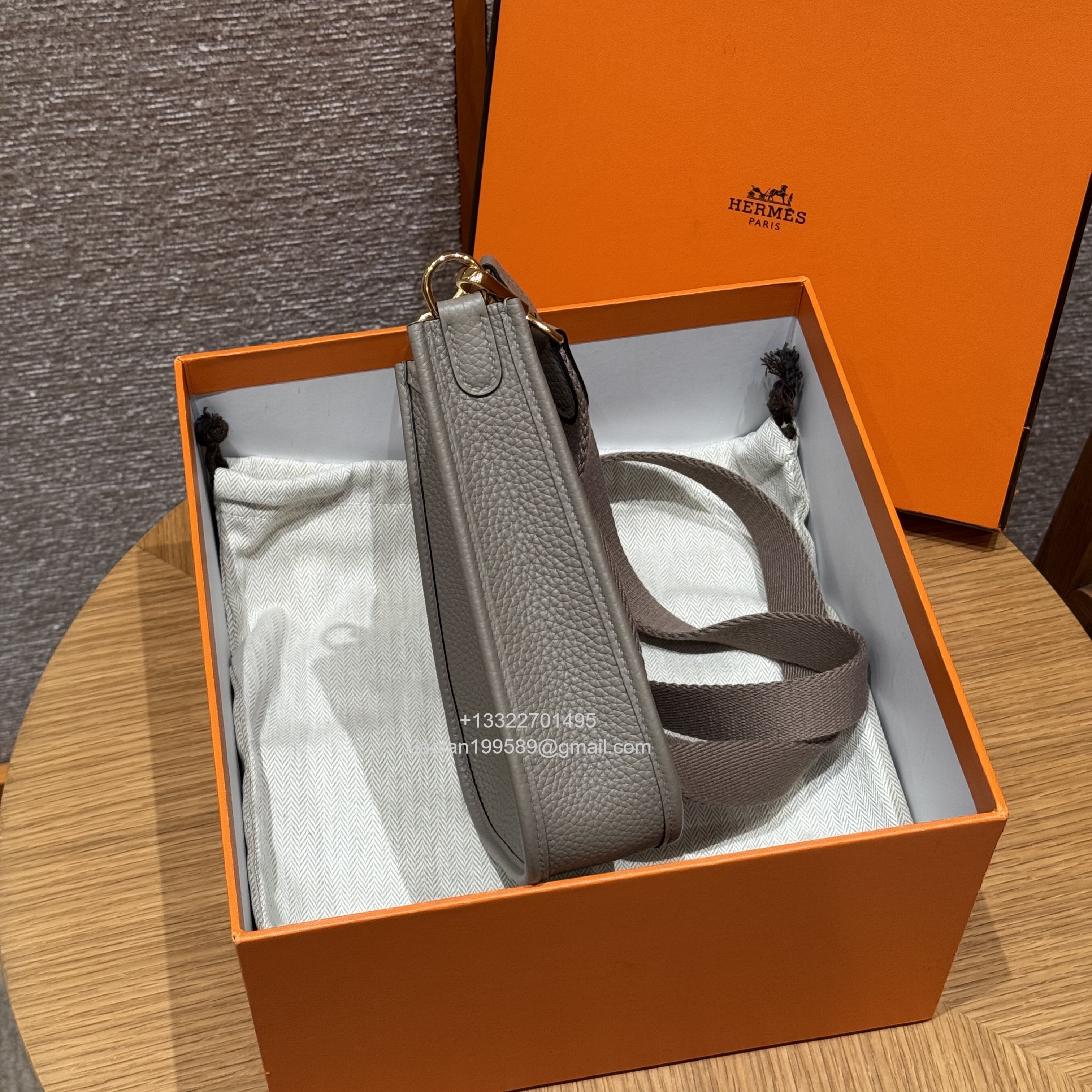 Hermès Evelyne mini Bag in Clemence Leather, Premium Handcrafted Customization-Girs Asphalte