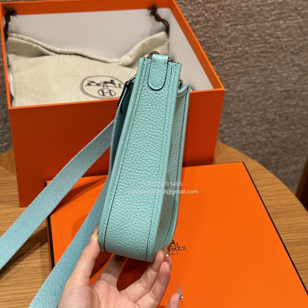 Hermès Evelyne mini Bag in Clemence Leather, Premium Handcrafted Customization-Blue atoll