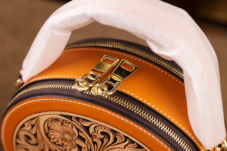 New Chinese-style Round Bag, Handcrafted Leather Carving, Luxury Women's Handbag, Trendy Niche Shoulder and Crossbody Bag.