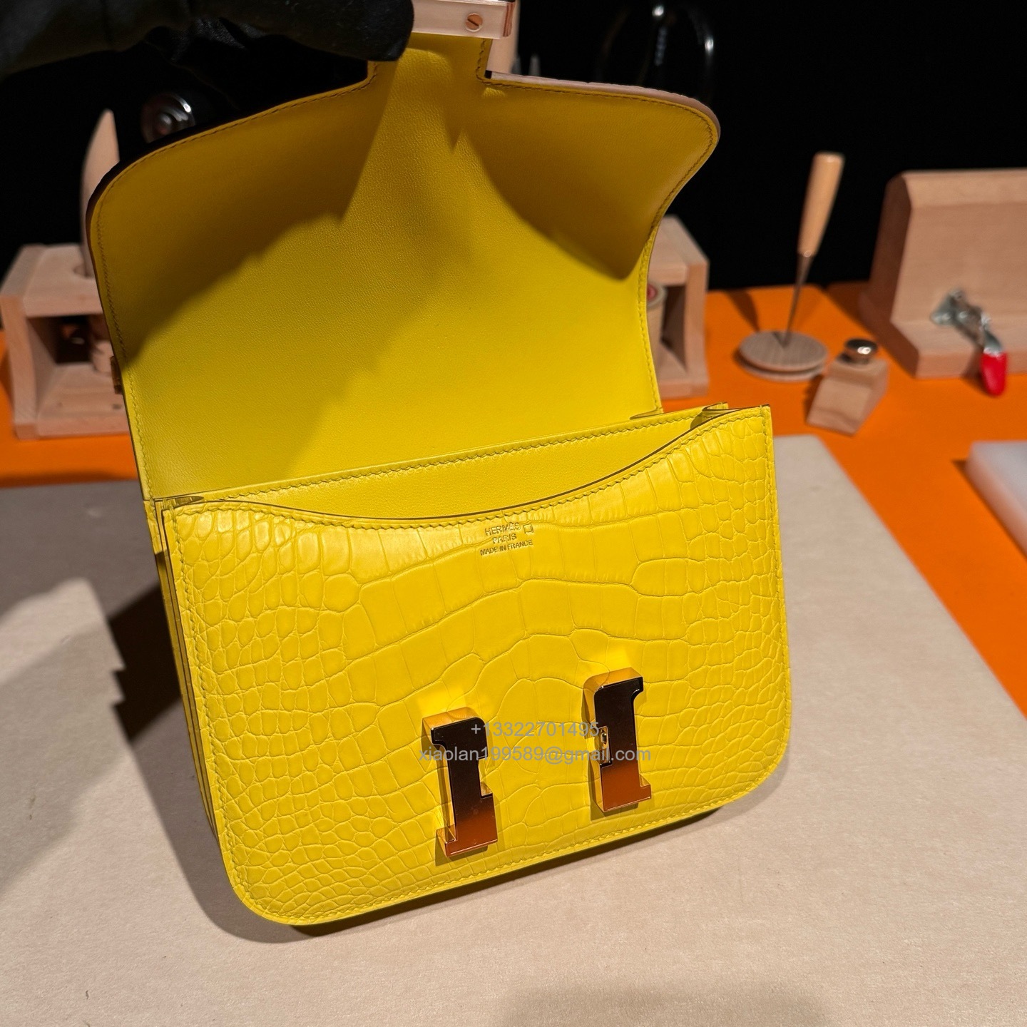 Hermès Constance 18/24cm in Crocodile Leather, Premium Handmade Customization-Marigold Yellow