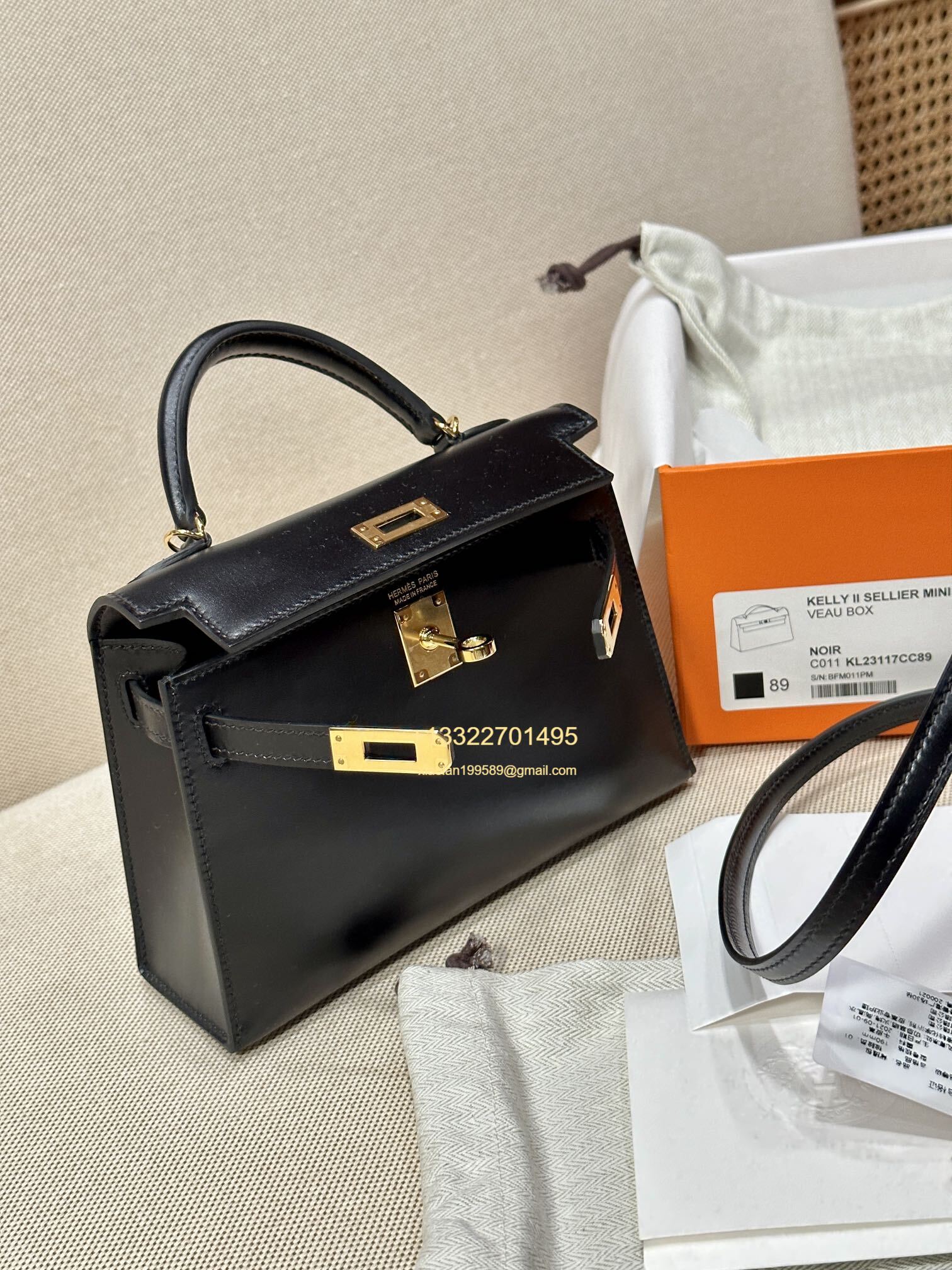 Hermès Mini Kelly II Handbag in Black Made from Box Calf Leather, Purely Handcrafted, High-End Customization Edition
