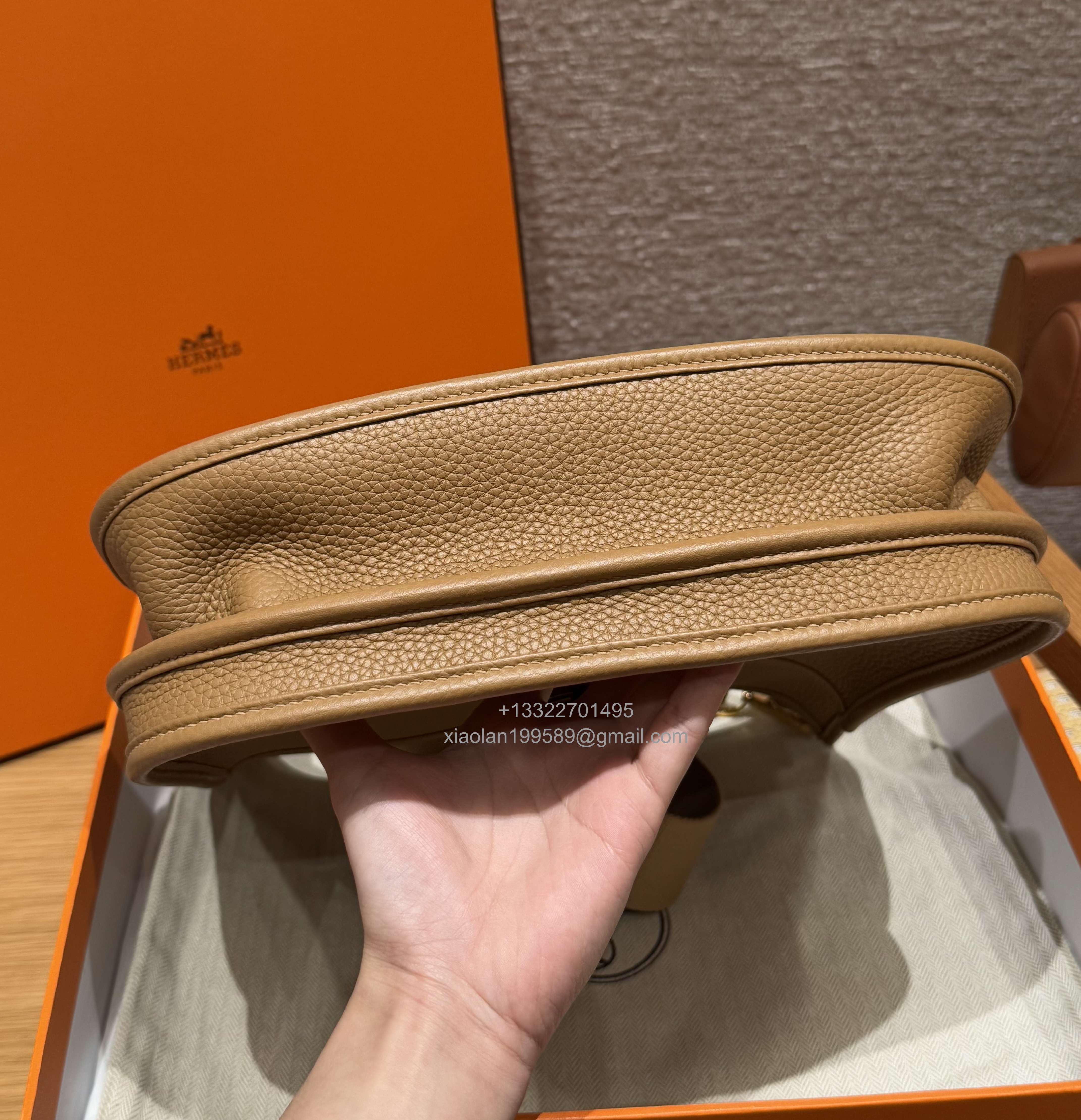 Hermès Evelyne Bag in Clemence Leather, Premium Handcrafted Customization – Biscuit.