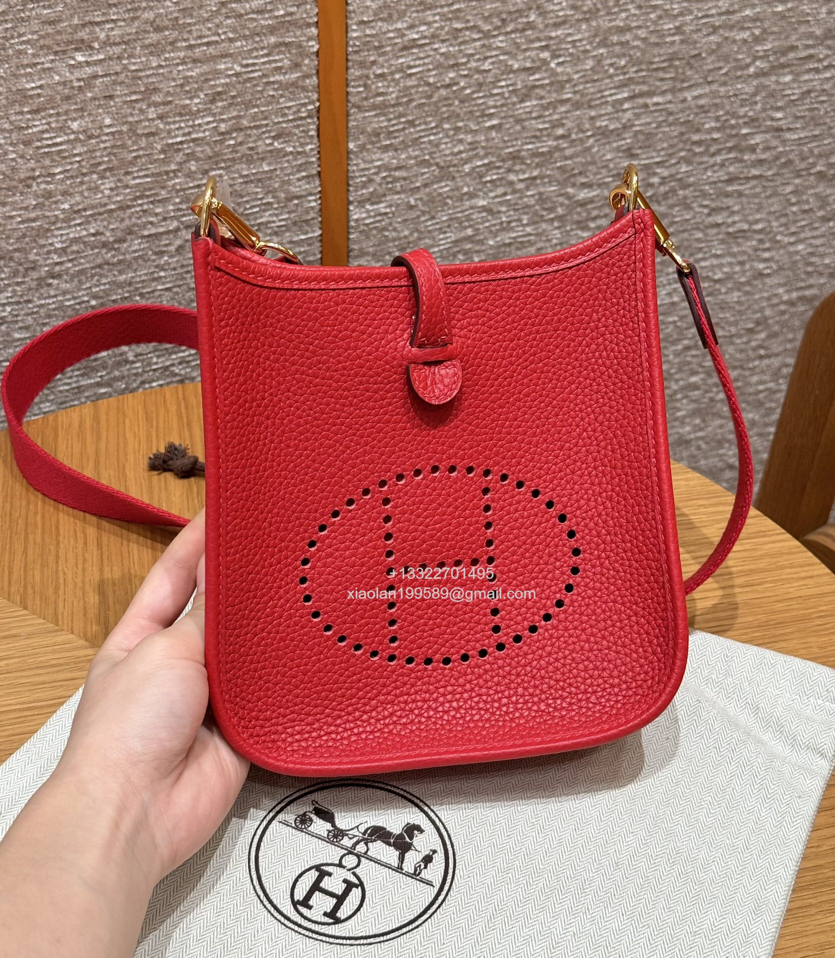 Hermès Evelyne mini Bag in Clemence Leather, Premium Handcrafted Customization-Flag Red