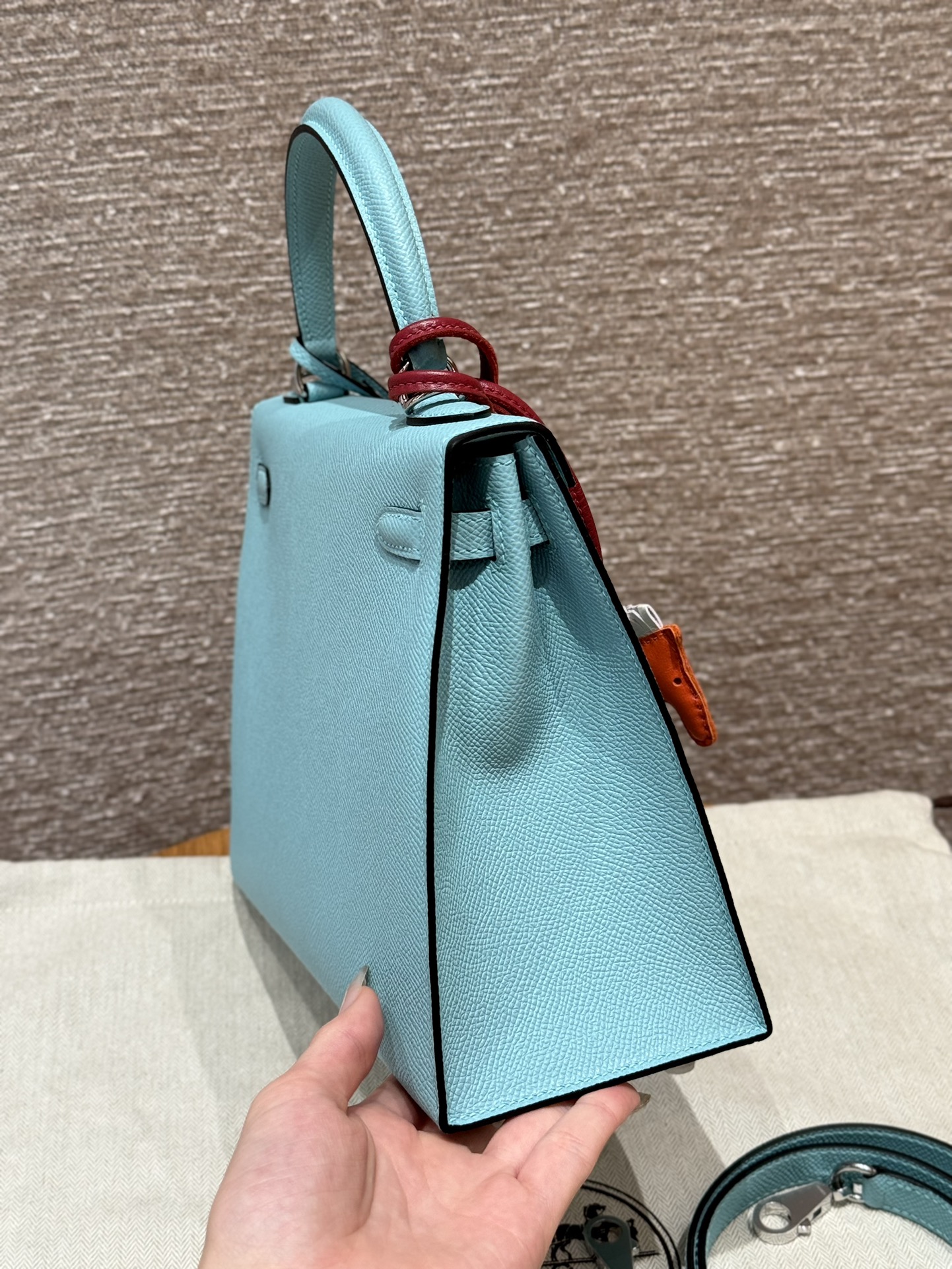 Hermès Kelly Handbag in Blue atoll Epsom Cowhide Leather, Purely Handcrafted, High-End Customization Edition