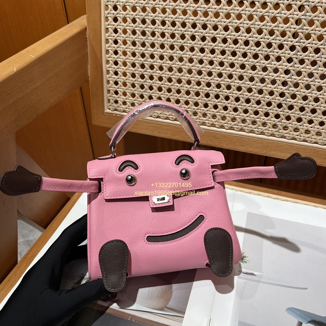 Hermès Kelly Doll Quelle Idole Picto Bag, Limited Edition in 3Q Pink, crafted from Swift Leather.