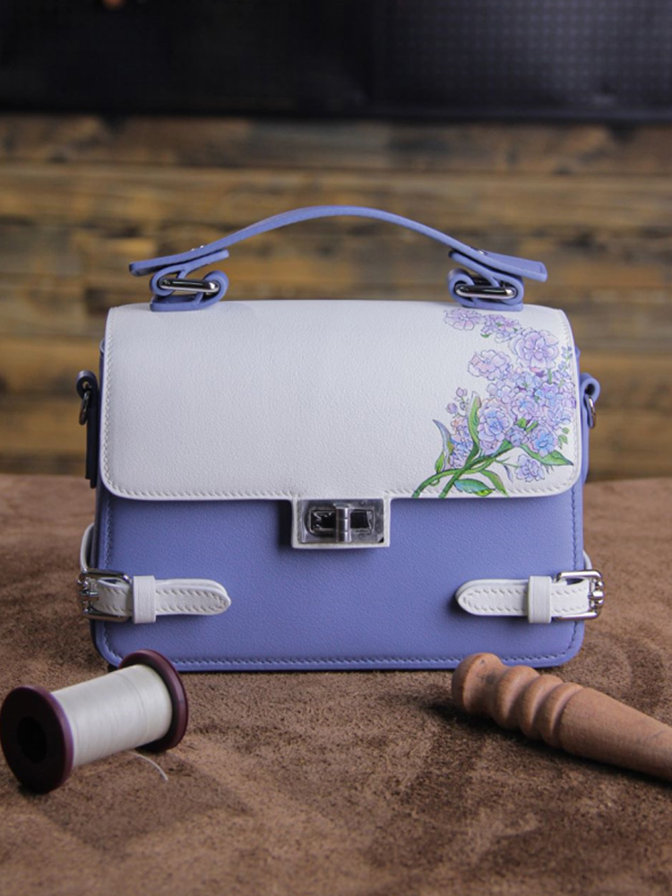 Handcrafted Custom DIY Painted Clutch Bag, Blue and White Patchwork Leather Women's Bag