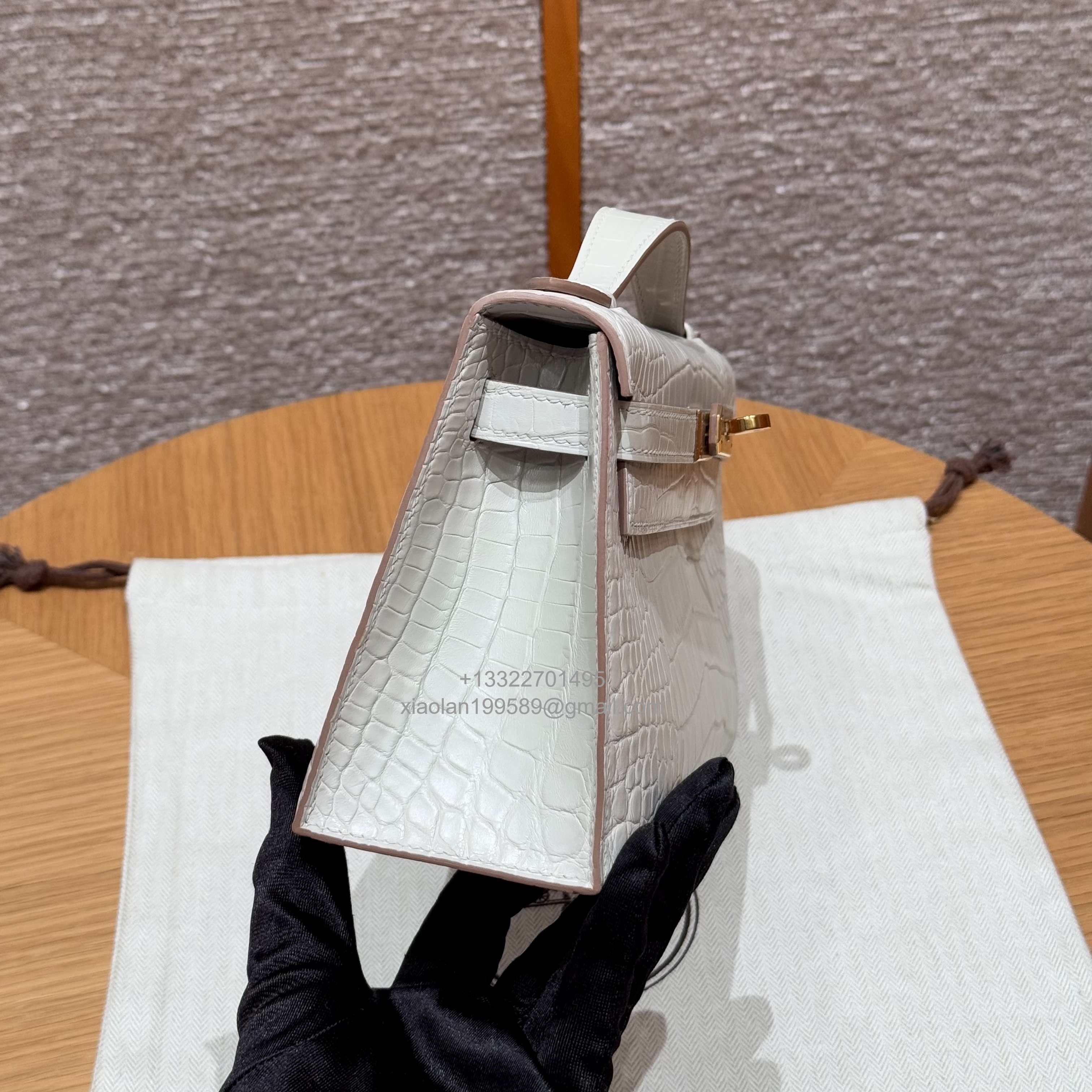 Hermès Kelly Pochette Clutch Bag Matte Crocodile Leather . Fully Handmade Premium Customization – Concrete Grey