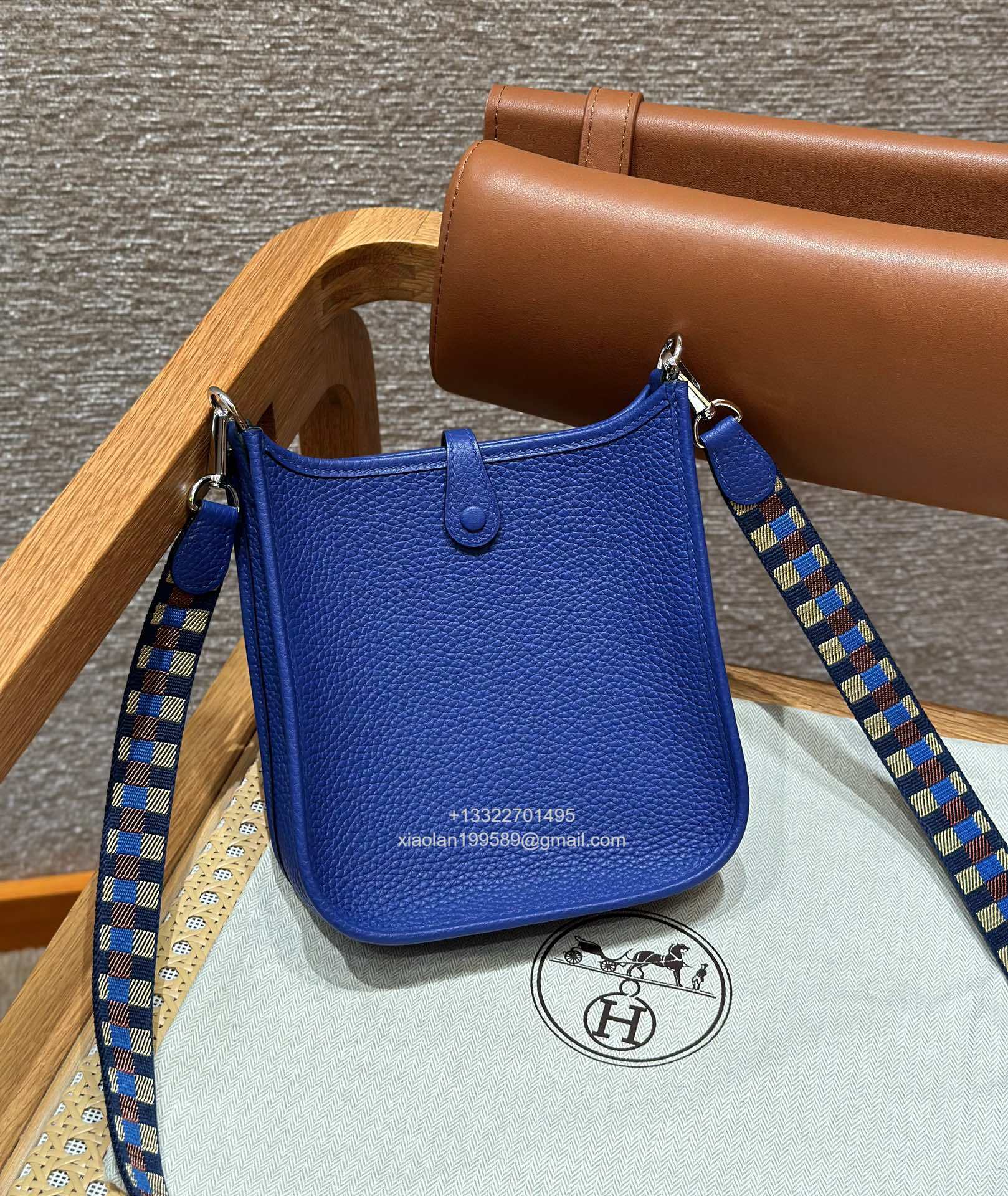 Hermès Evelyne mini Bag in Clemence Leather, Premium Handcrafted Customization-Blue electric