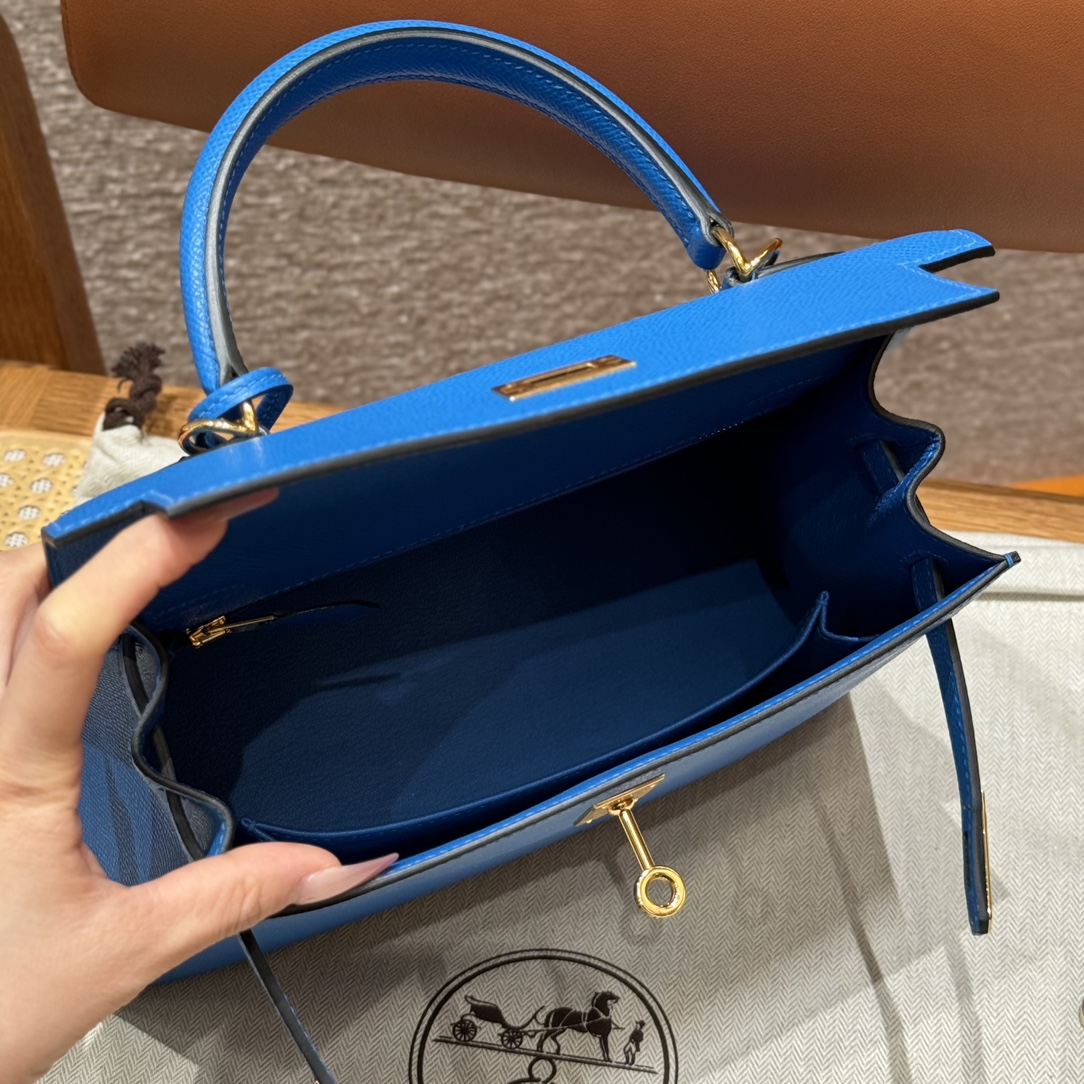 Hermès Kelly Handbag in Royal Blue  Epsom Cowhide Leather, Purely Handcrafted, High-End Customization Edition