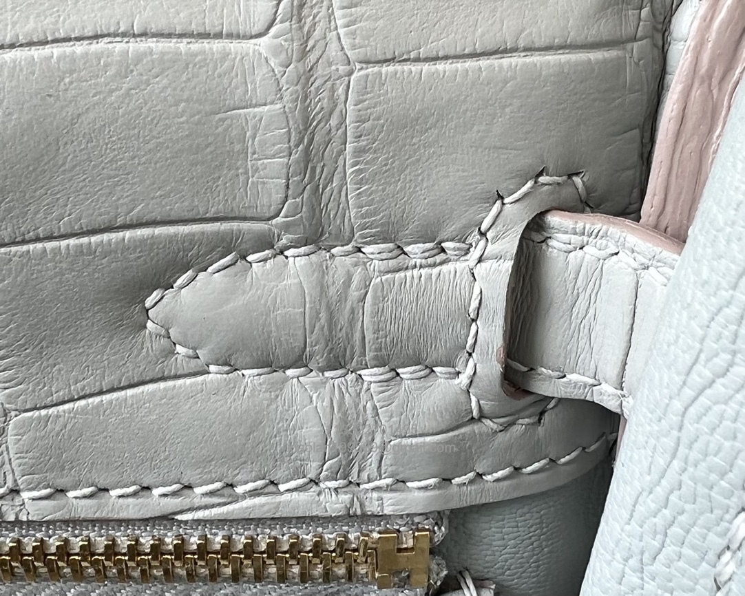 Hermès Kelly 25/28/32cm in Crocodile Leather, Fully Handmade Premium Private Customization-Pearl Grey