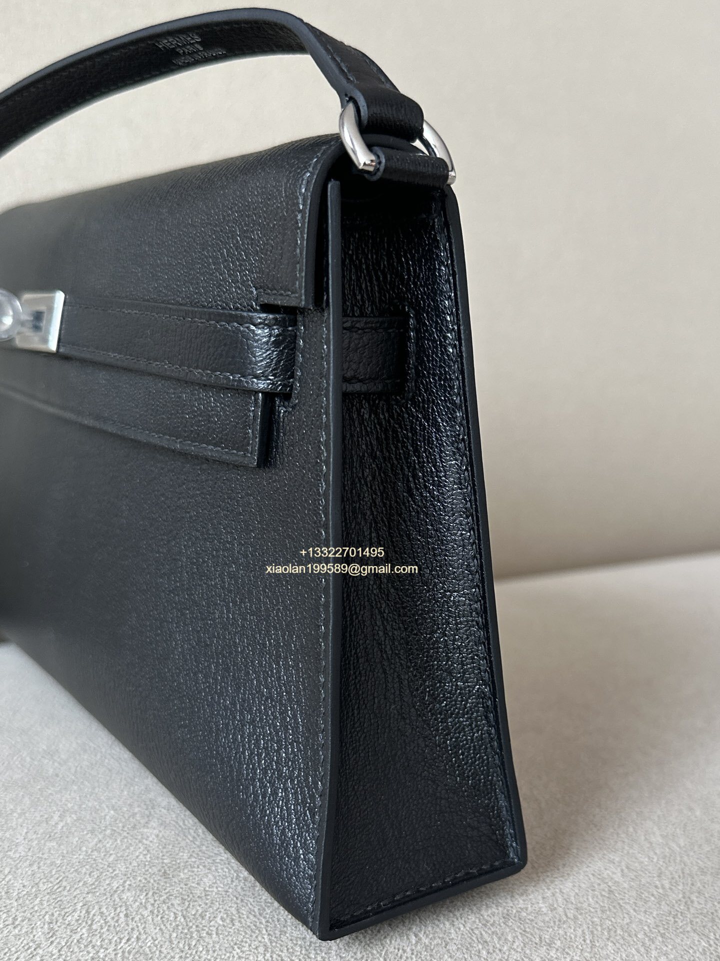 Hermès Kelly Elan Black Lambskin Women's Shoulder Bag, Fully Handmade High-end Customization.