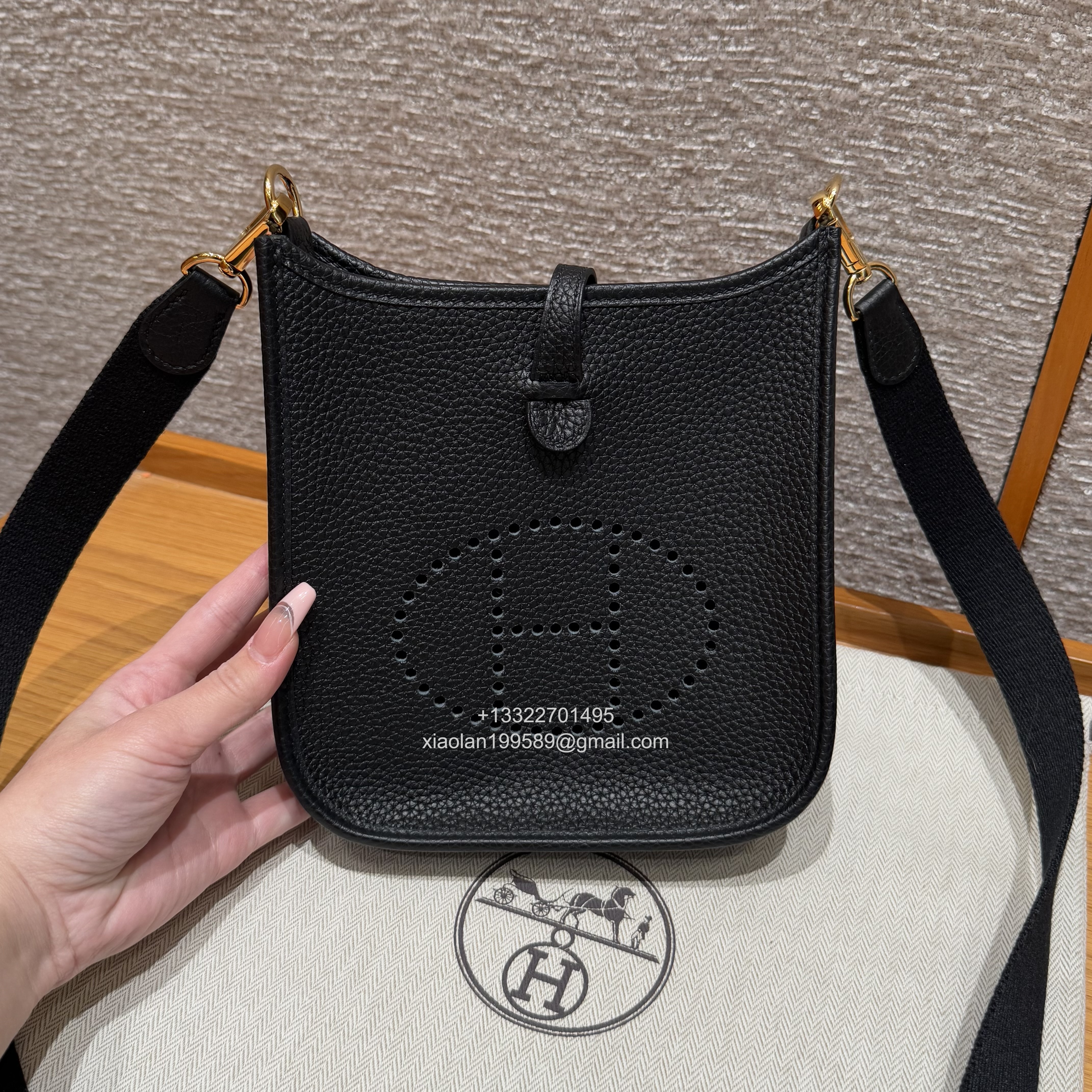 Hermès Evelyne mini Bag in Clemence Leather, Premium Handcrafted Customization – Black