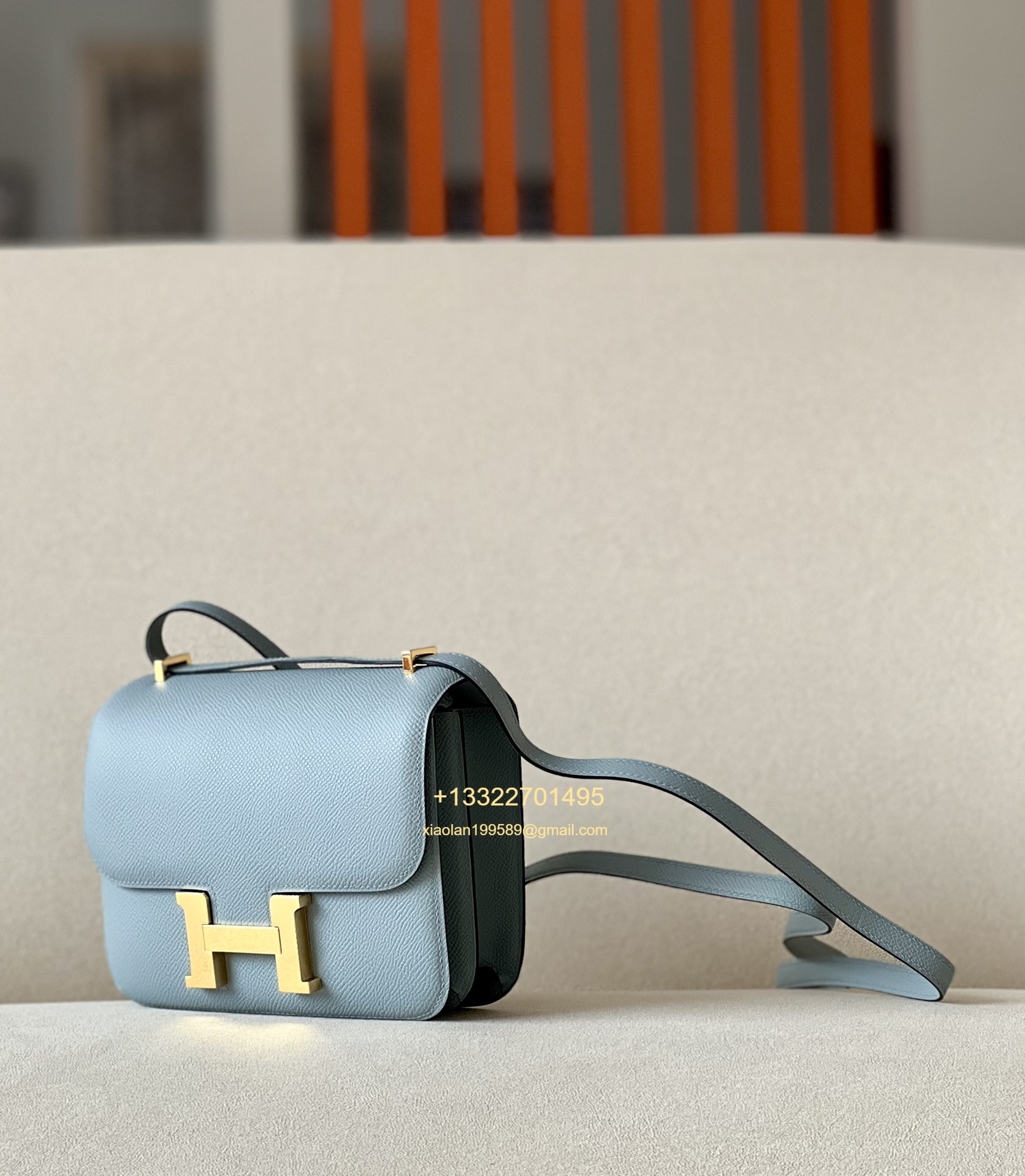 Hermès Constance 18/24 in Linen Blue Epsom leather, purely handcrafted, high-end customization edition.