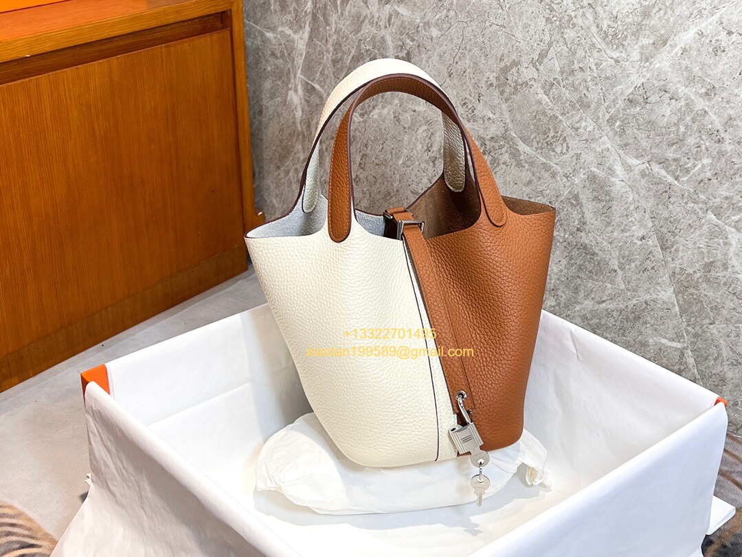 Special Custom Bicolor Edition Hermès Picotin Lock 18/22 in Clemence Leather, Hand-stitched with Beeswax Thread, Gold/Silver Hardware.