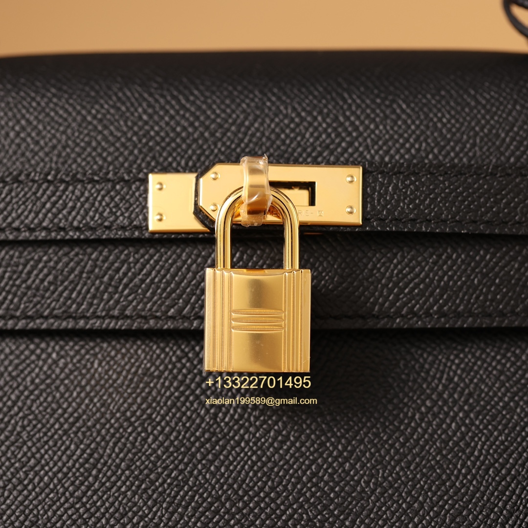 Hermès Kelly Handbag in Black Epsom Cowhide Leather, Purely Handcrafted, High-End Customization Edition