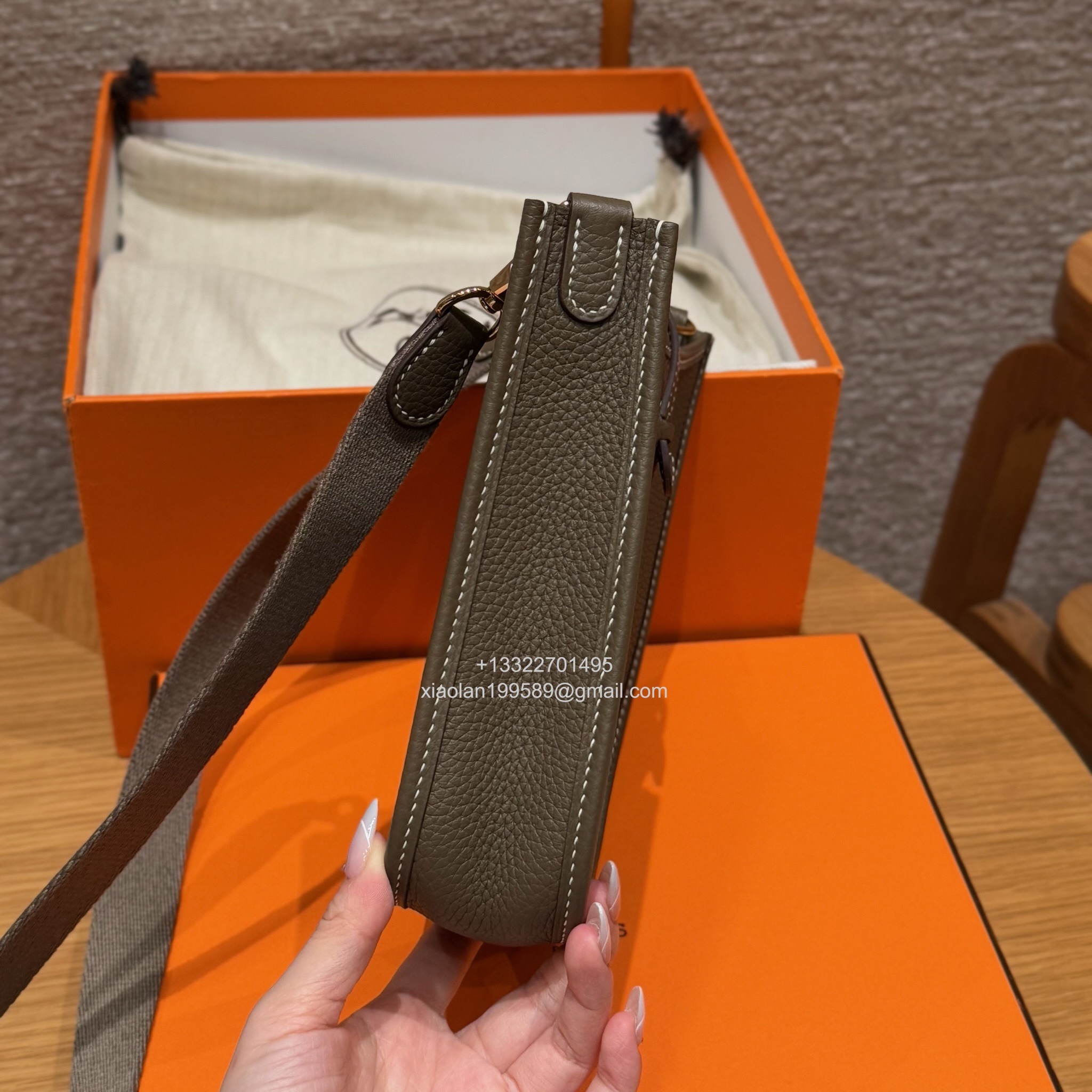 Hermès Evelyne mini Bag in Clemence Leather, Premium Handcrafted Customization-Elephant Grey