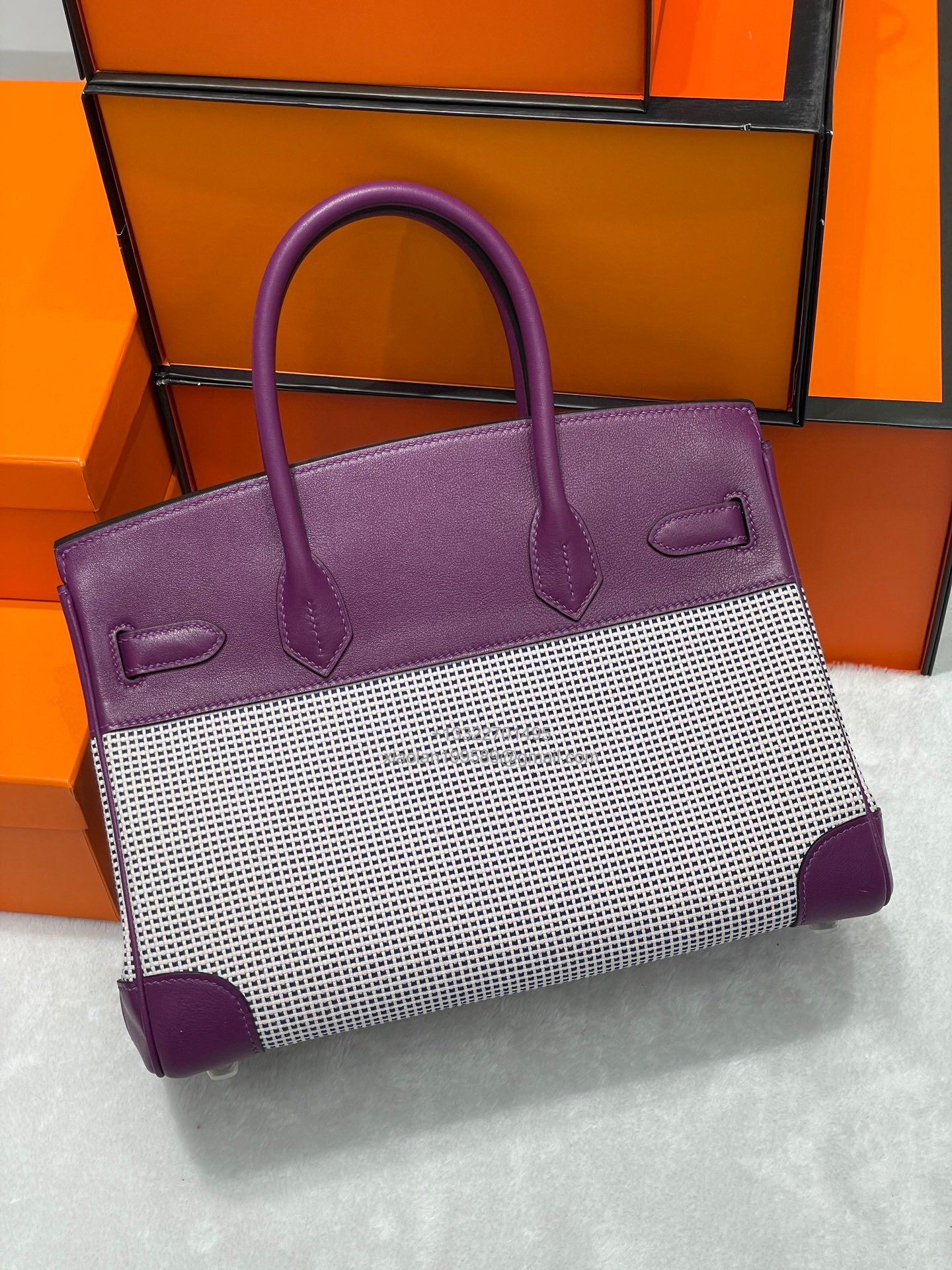 Hermès Birkin 25/30/35cm in Original Imported Swift Leather with Waffle Canvas Patchwork Anemone Purple – Limited Edition, Boutique Synchronized Version, Fully Hand-stitched with Waxed Thread, Solid Steel Hardware.