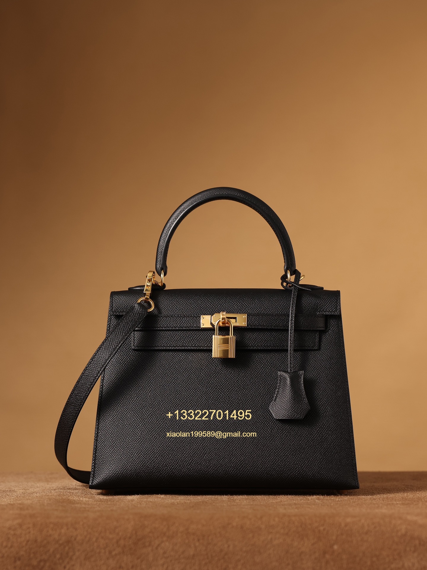 Hermès Kelly Handbag in Black Epsom Cowhide Leather, Purely Handcrafted, High-End Customization Edition