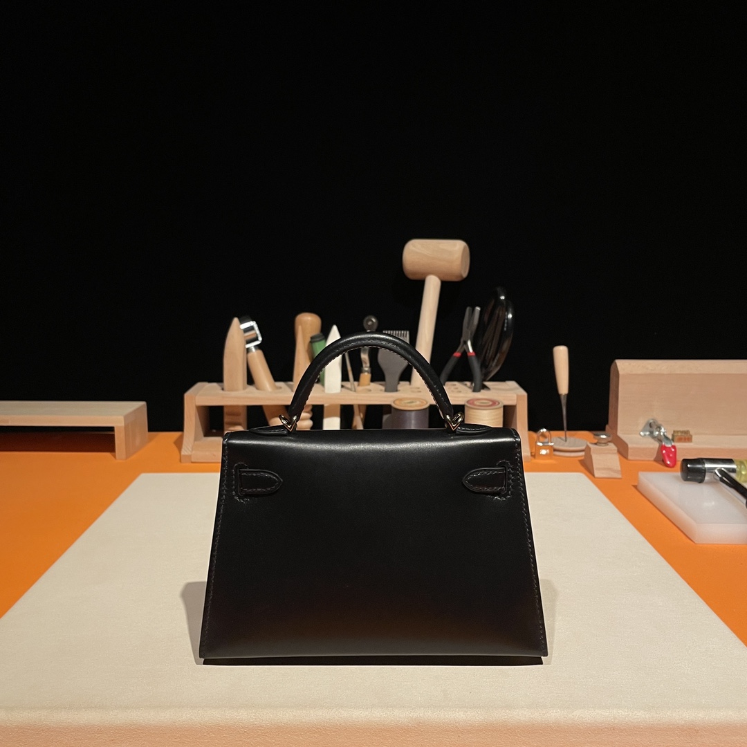 Hermès Mini Kelly II Handbag in Black Made from Box Calf Leather, Purely Handcrafted, High-End Customization Edition