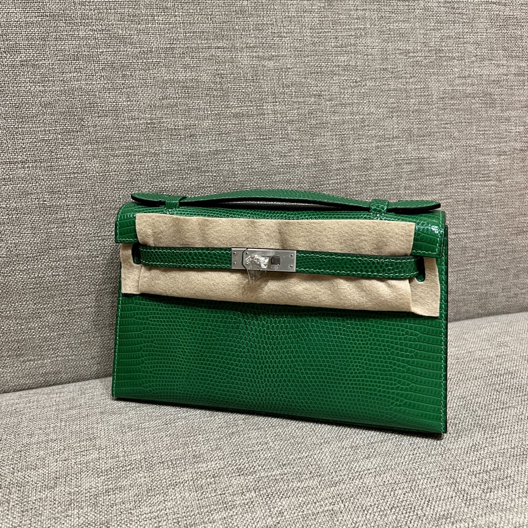 Hermès Mini Kelly Pochette Clutch Bag — Premium handcrafted exclusive custom made with imported South African lizard leather ‼️ Green