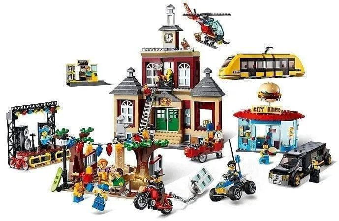 LEGO Marktplein met stadhuis, diner, tramstation 60271 City
