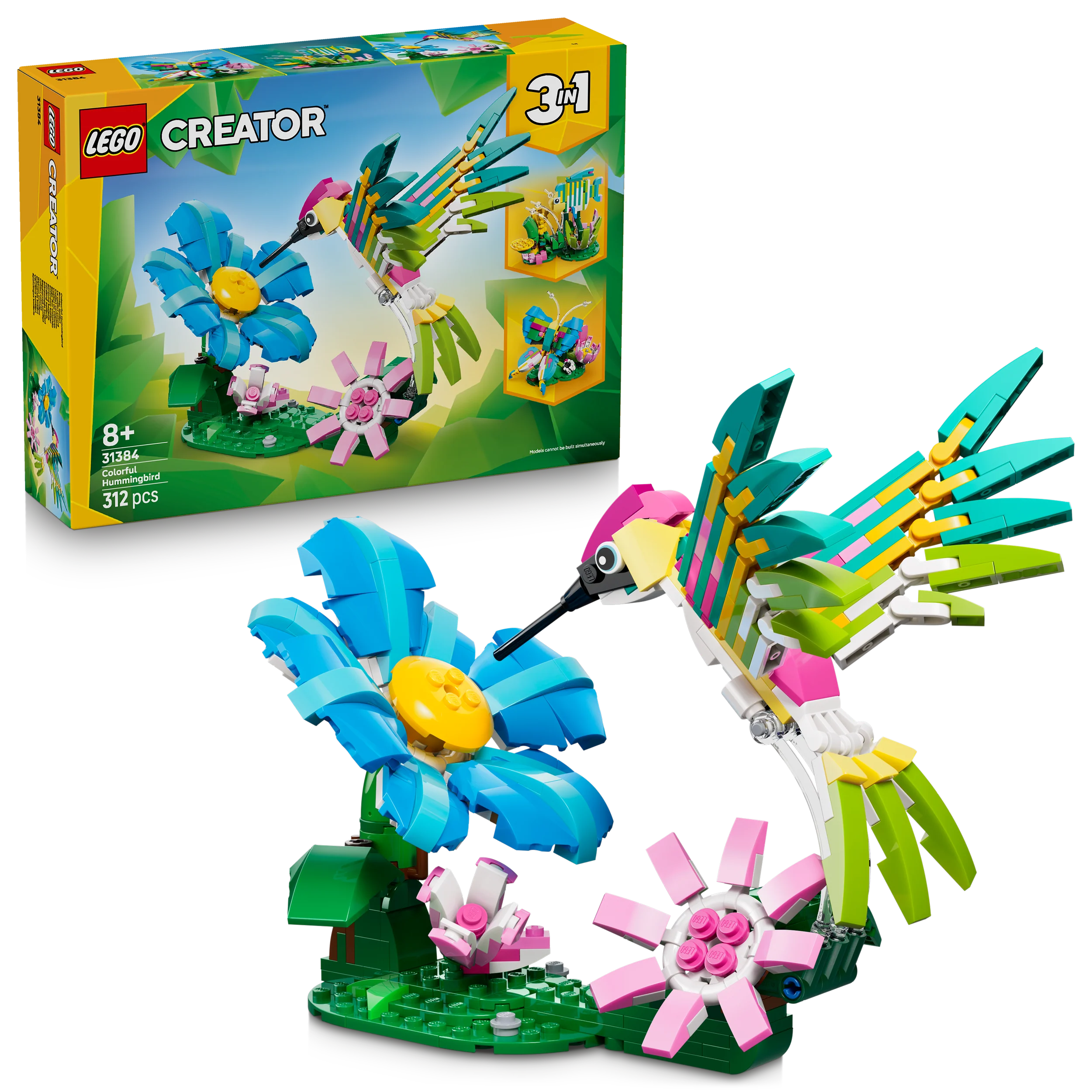 LEGO® Creator 3in1 Wilde dieren: Kleurrijke Kolibrie - Bouw Om tot Vlinder of Vis - 31384