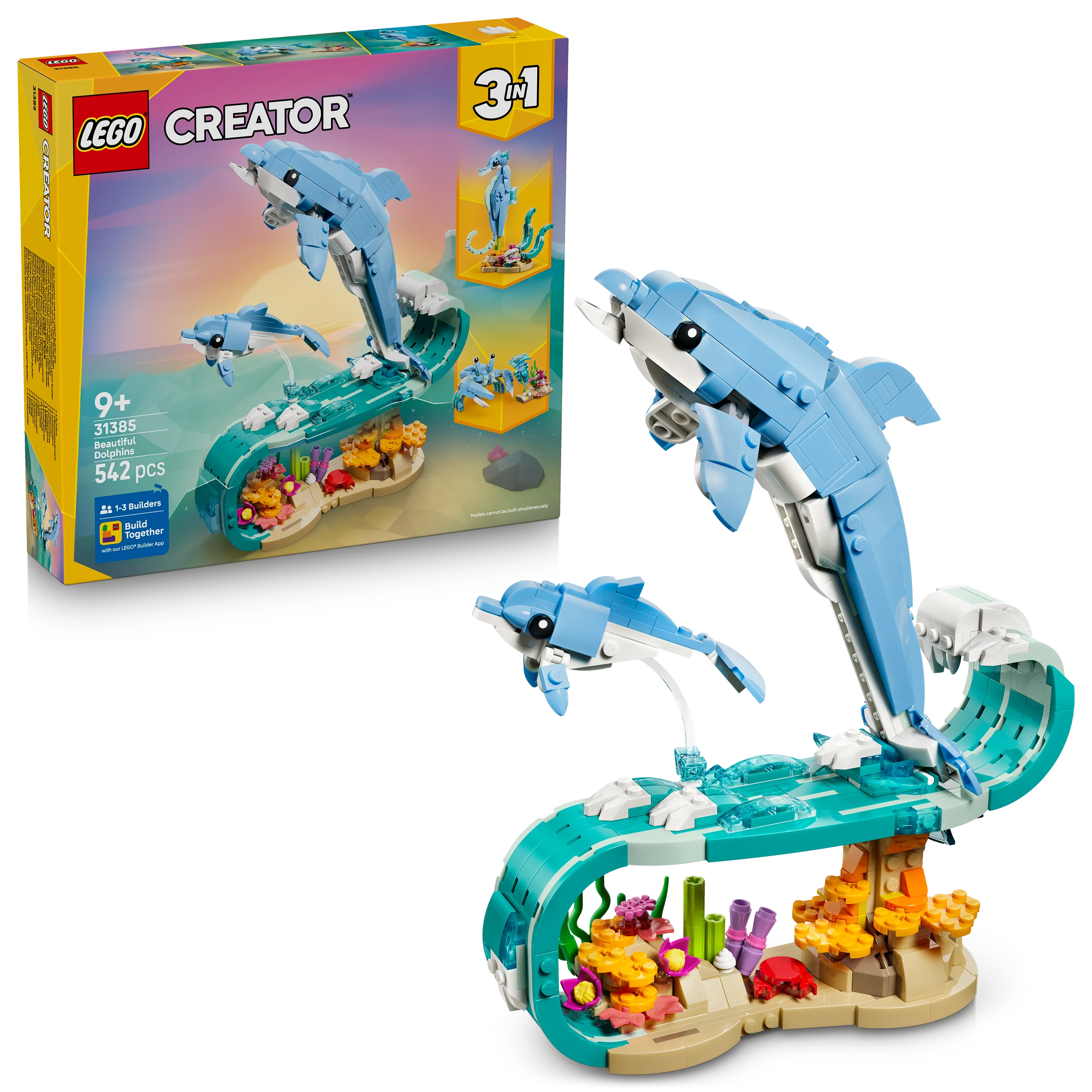 LEGO® Creator 3in1 Zeedieren: Prachtige Dolfijnen - Bouw Om tot een Zeepaardje of Krab - 31385