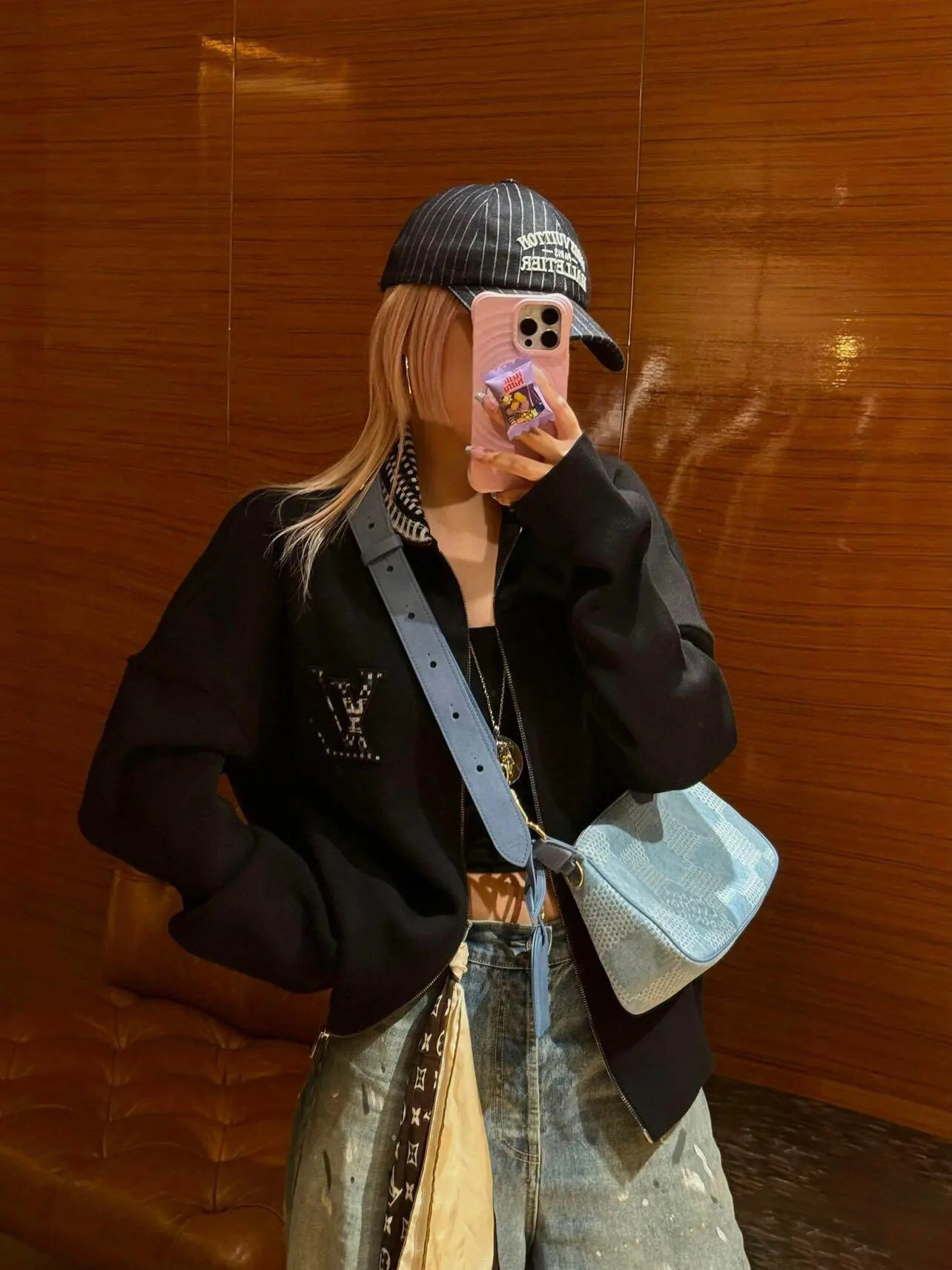 LOUIS VUITTON LOGO刺绣针织飞行夹克