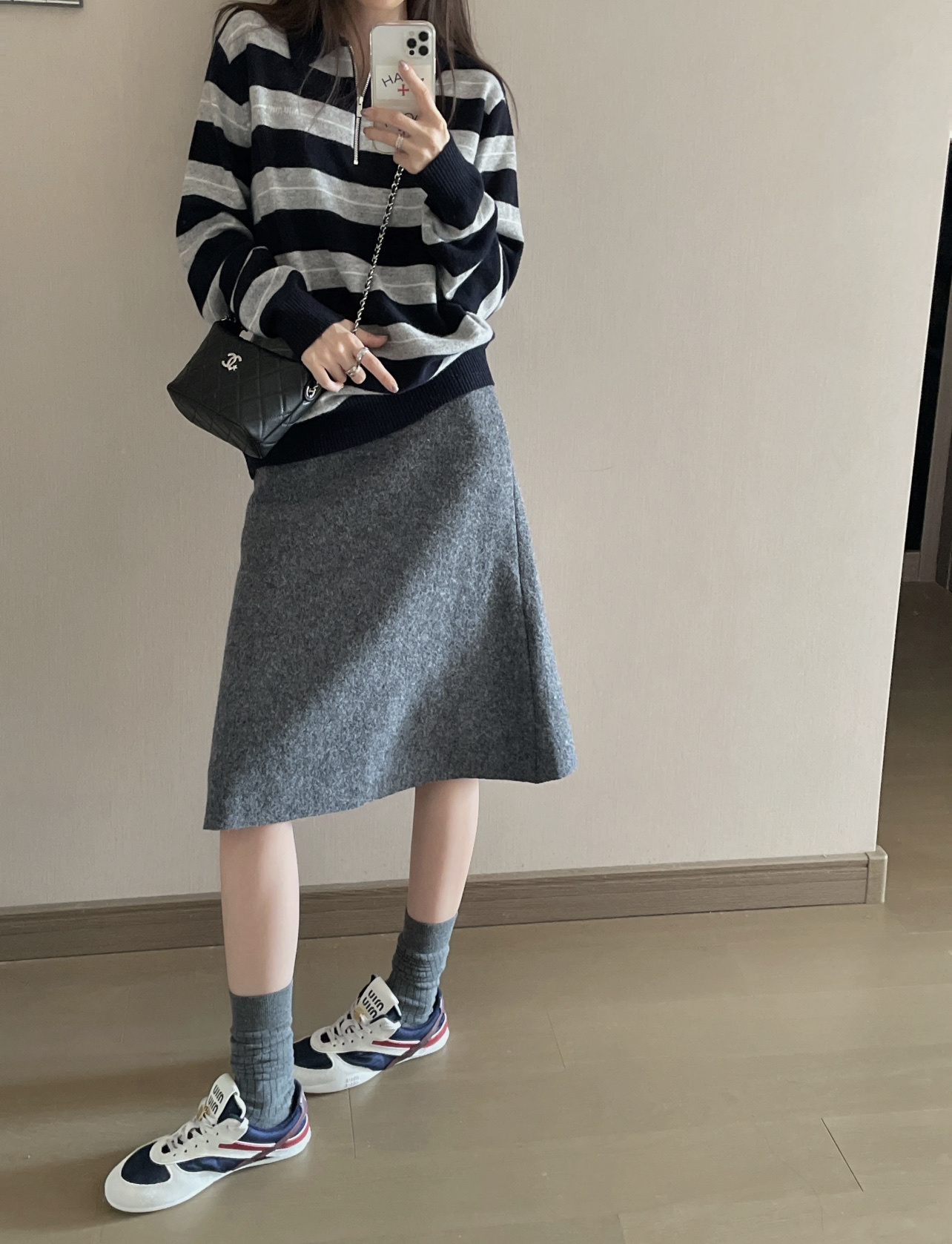 MIUMIU Atheneum快闪系列条纹长袖Polo衫