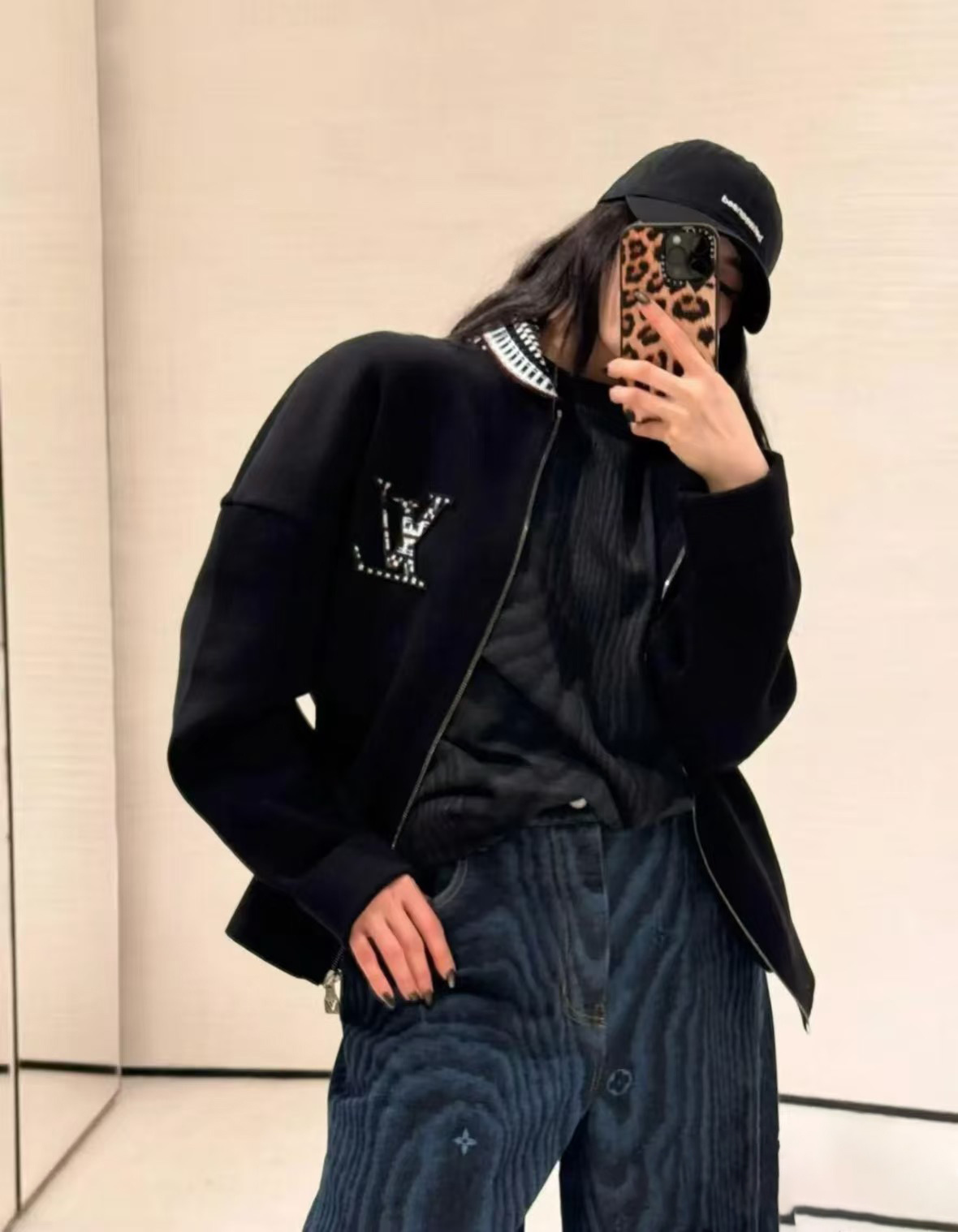 LOUIS VUITTON LOGO刺绣针织飞行夹克