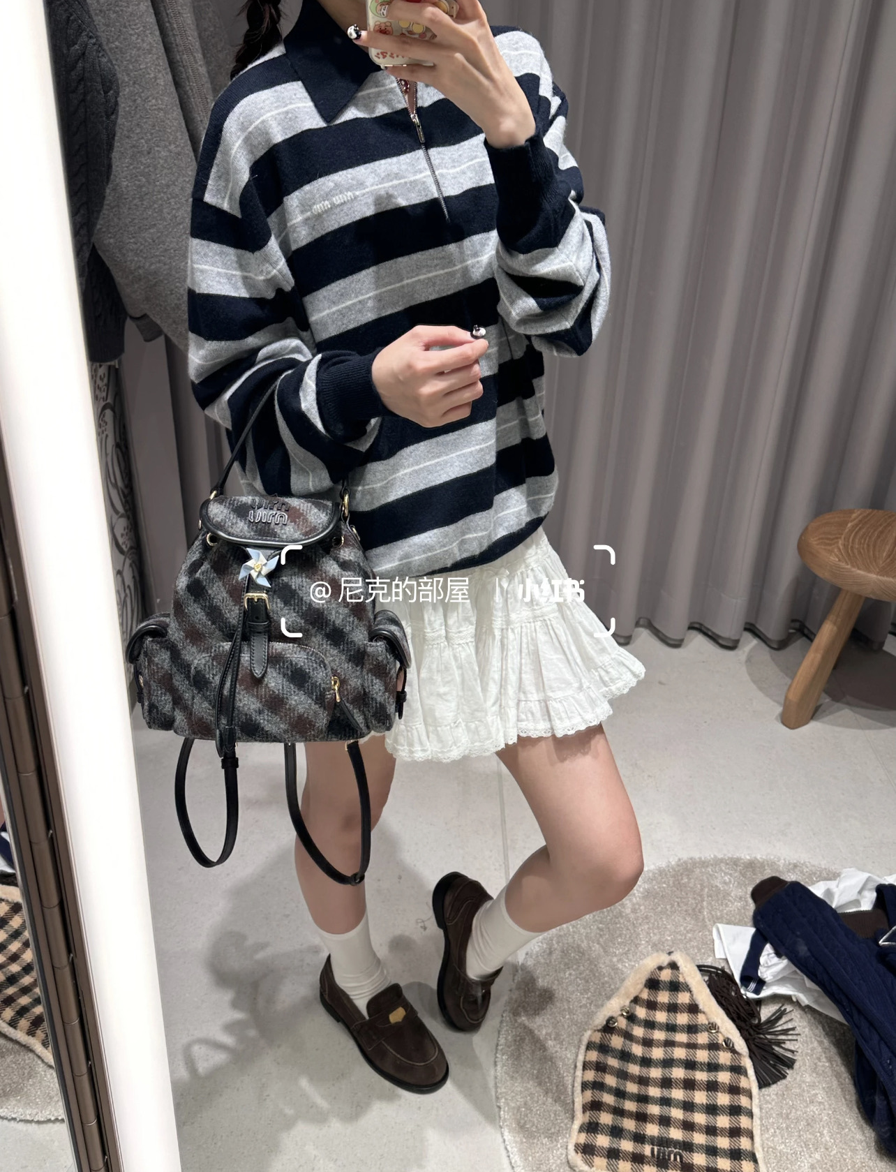 MIUMIU Atheneum快闪系列条纹长袖Polo衫