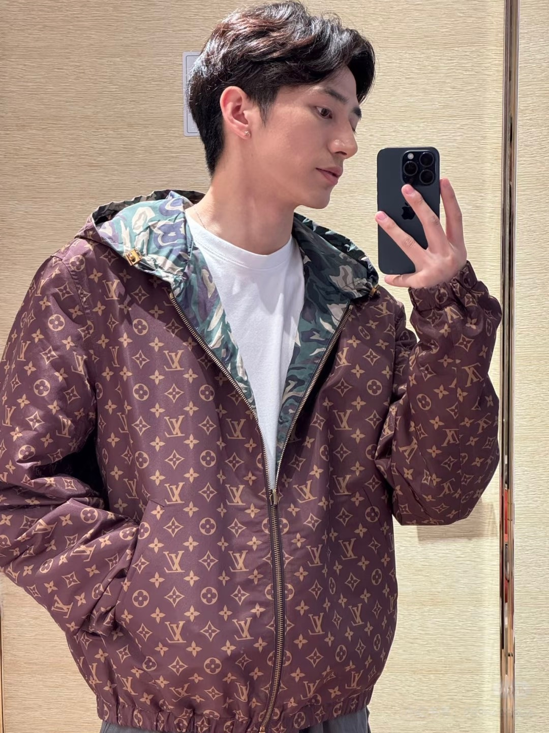 LOUIS VUITTON 迷彩印花双面穿连帽夹克外套