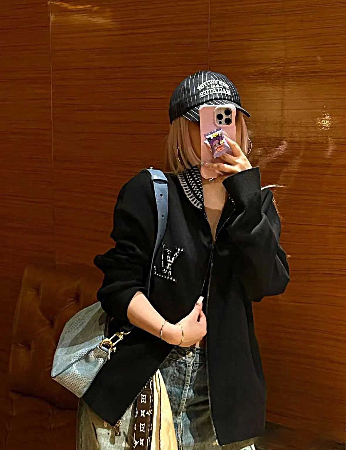 LOUIS VUITTON LOGO刺绣针织飞行夹克