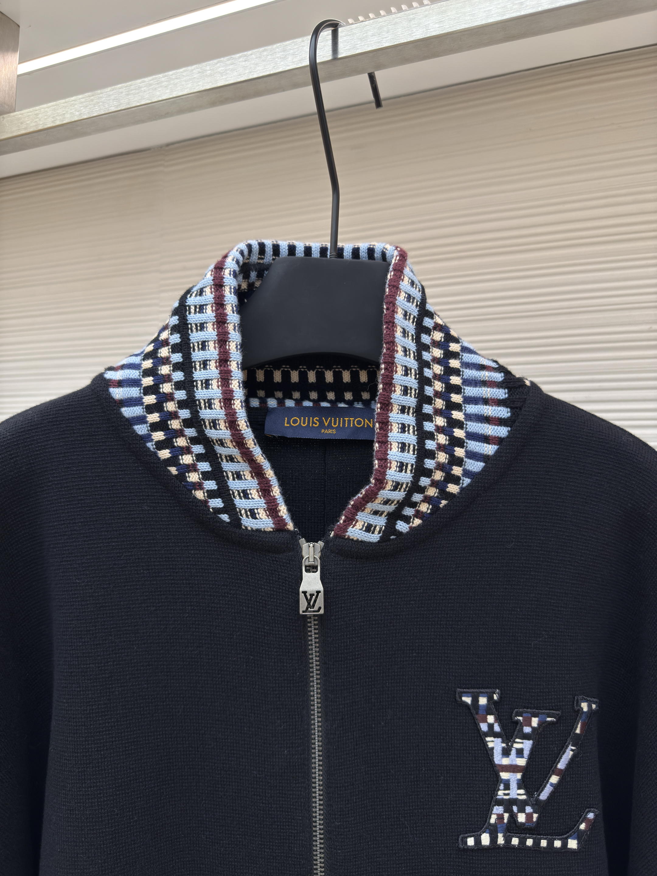 LOUIS VUITTON LOGO刺绣针织飞行夹克